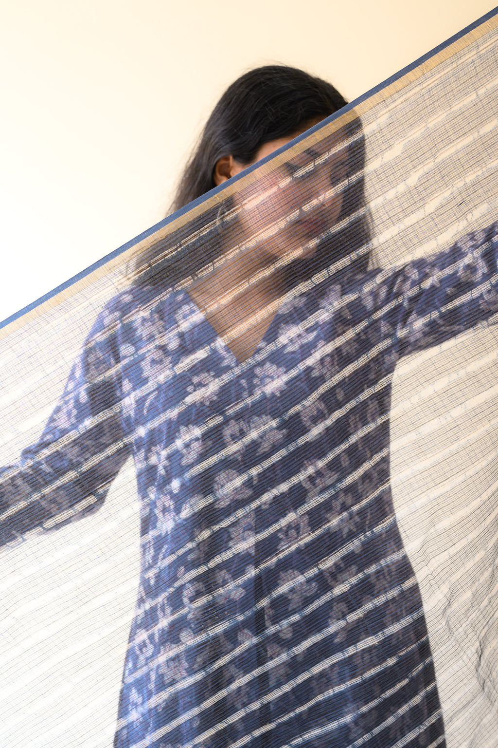 Surmayi Indigo Dabu Hand Print Kota Doria Dupatta