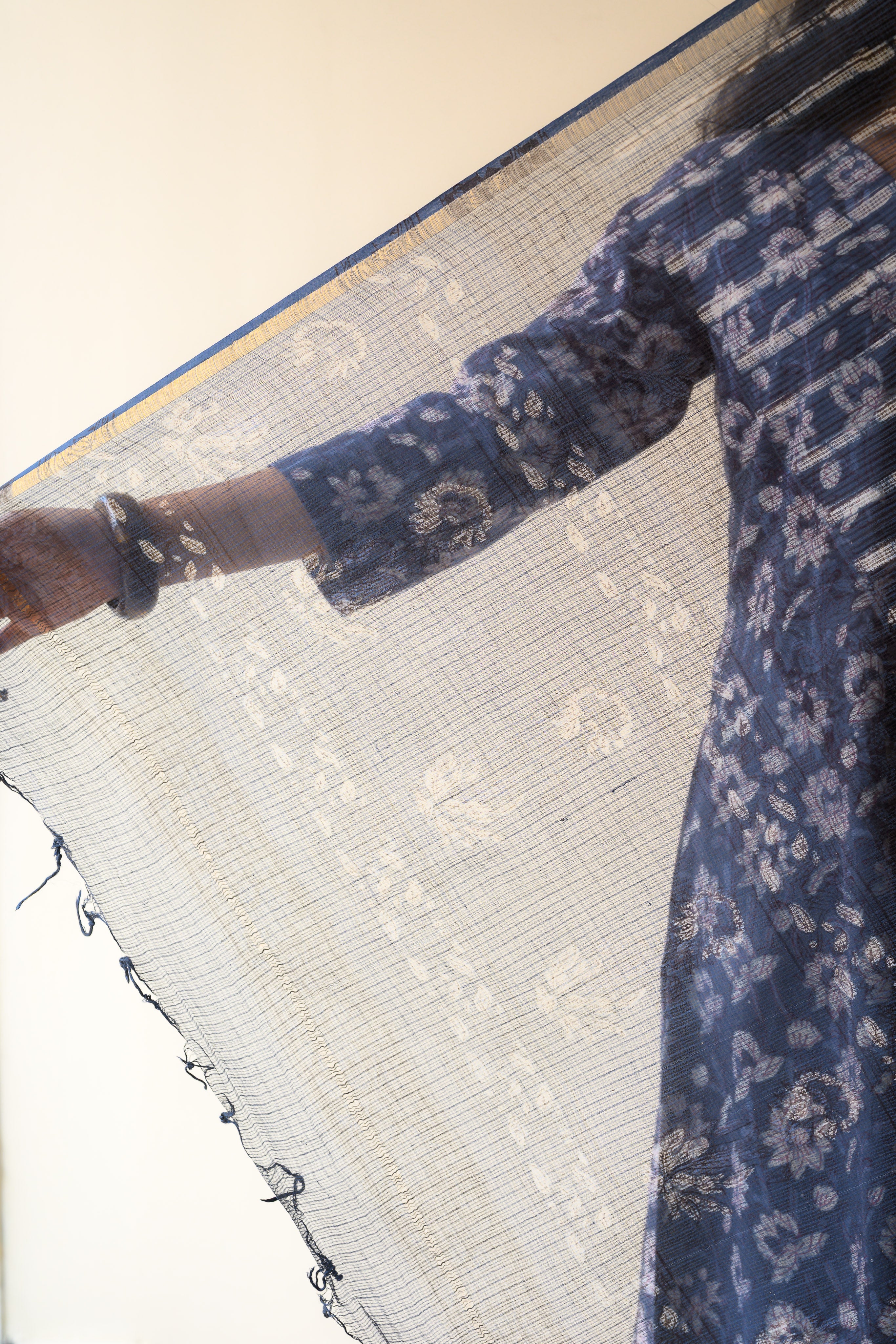 Surmayi Indigo Dabu Hand Print Kota Doria Dupatta