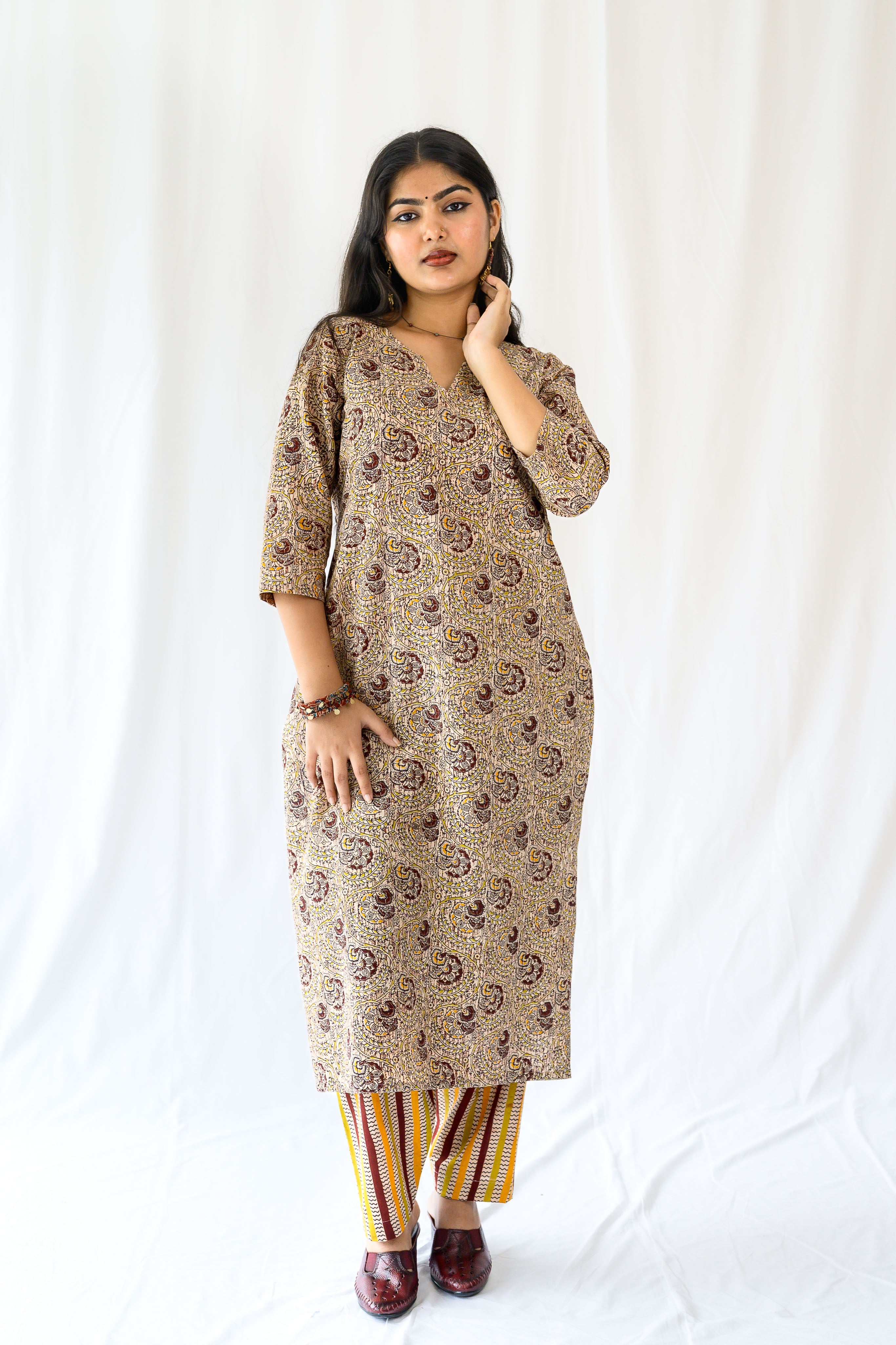 Set of 2- Champaka Kalamkari Kurta & Pants Set