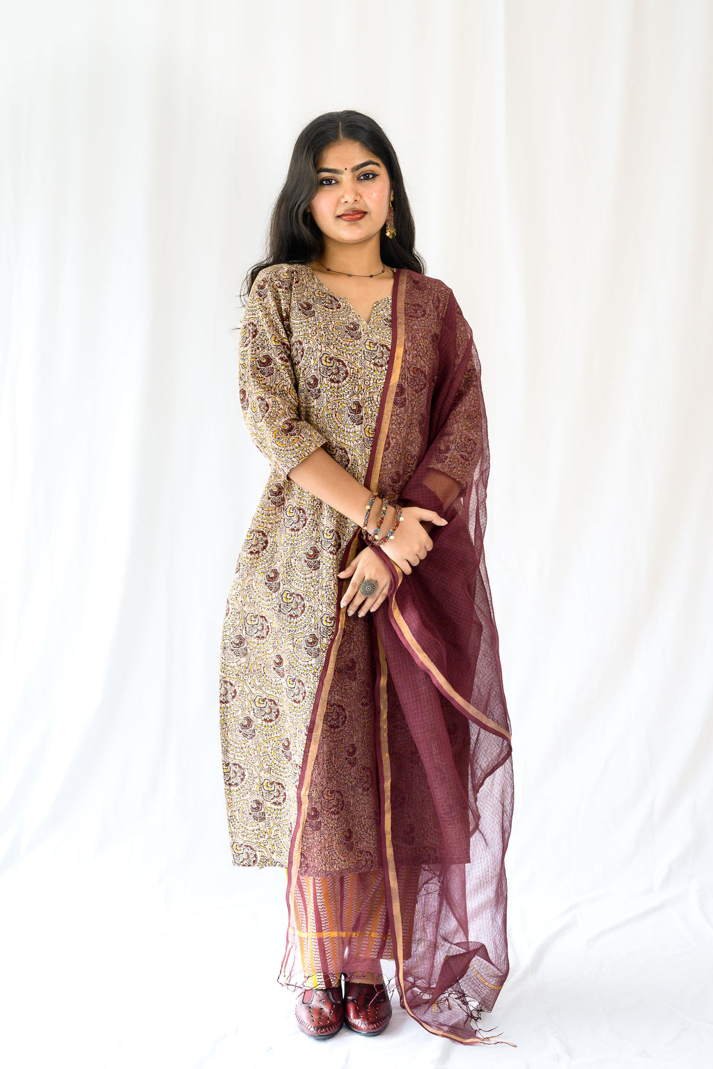 Set of 2- Champaka Kalamkari Kurta & Pants Set