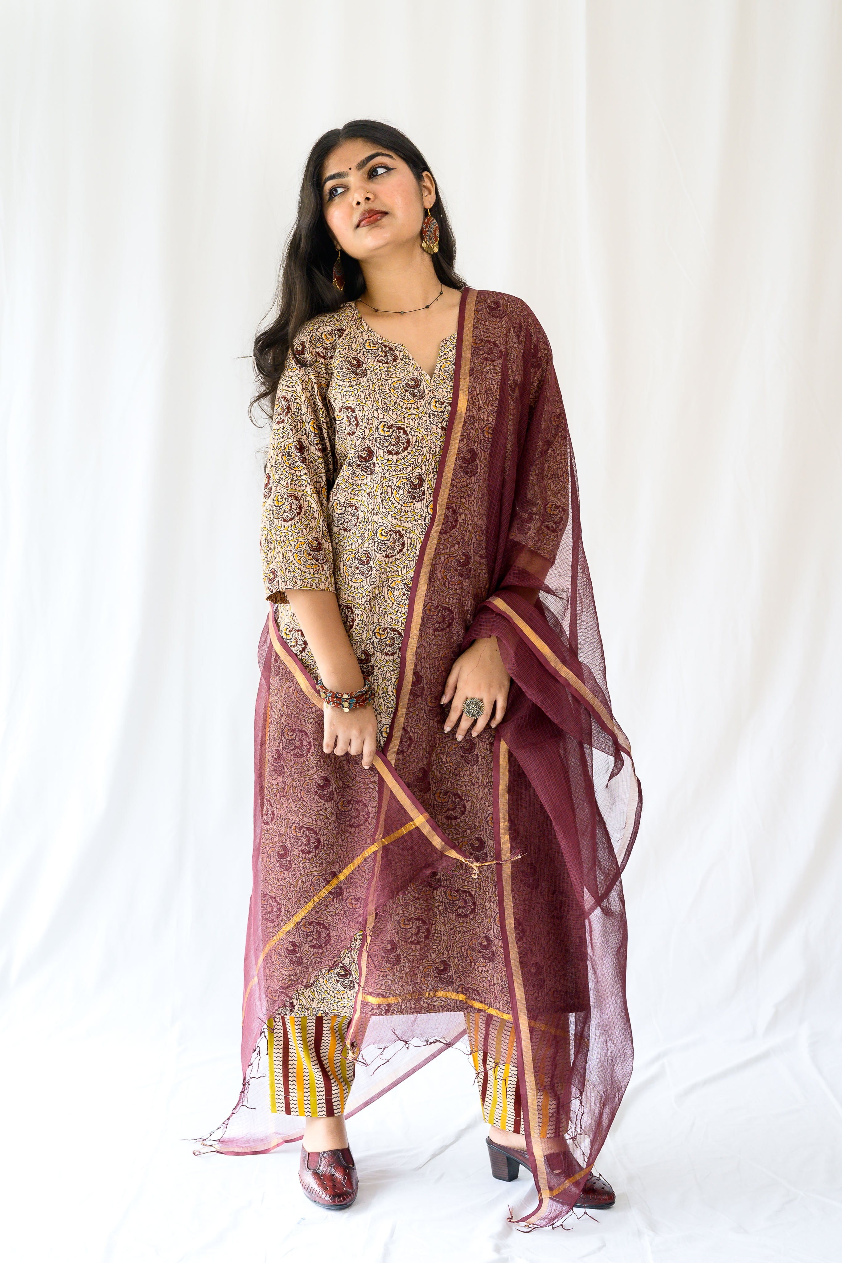 Set of 2- Champaka Kalamkari Kurta & Pants Set