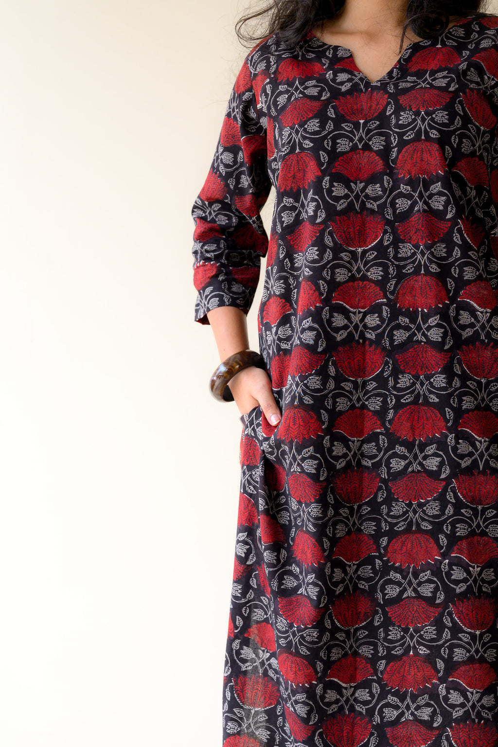 Set of 2- Zohra Black Dabu Cotton Kurta & Pants Set