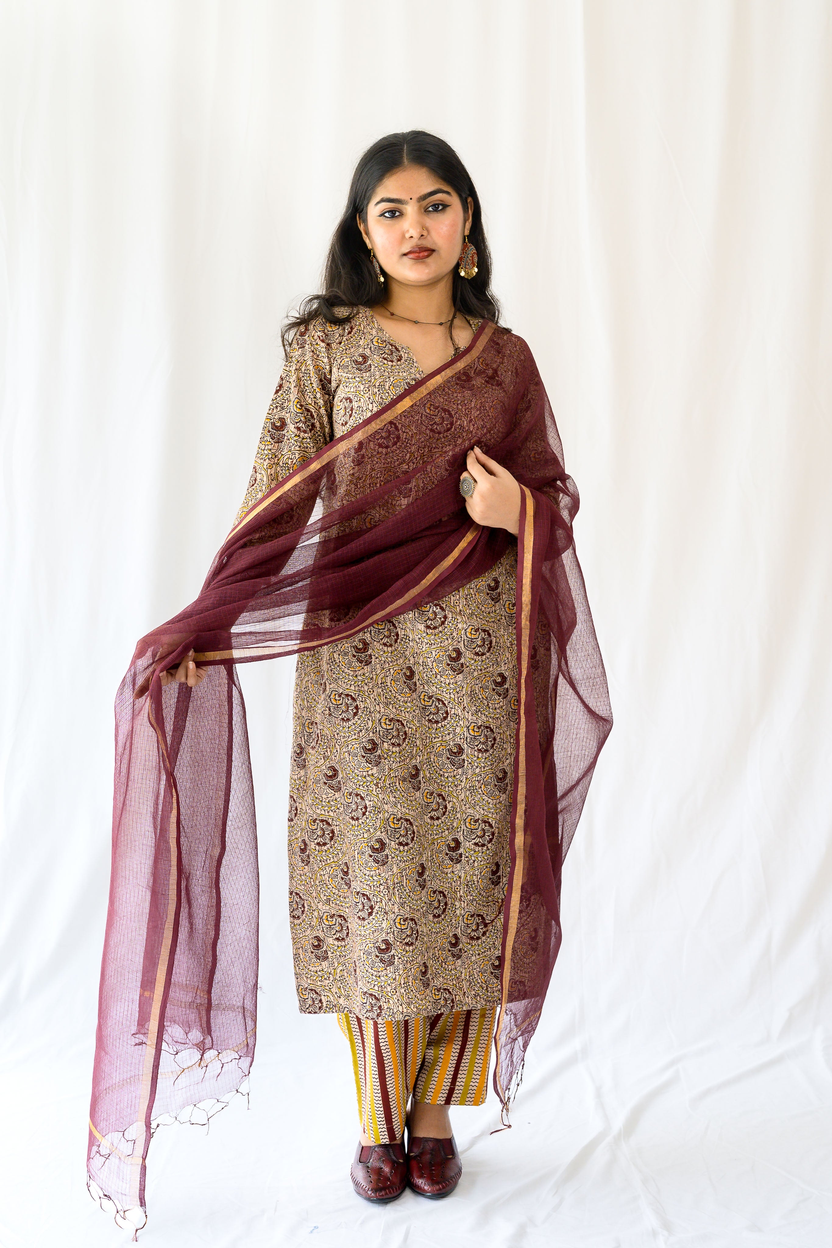 Set of 2- Champaka Kalamkari Kurta & Pants Set