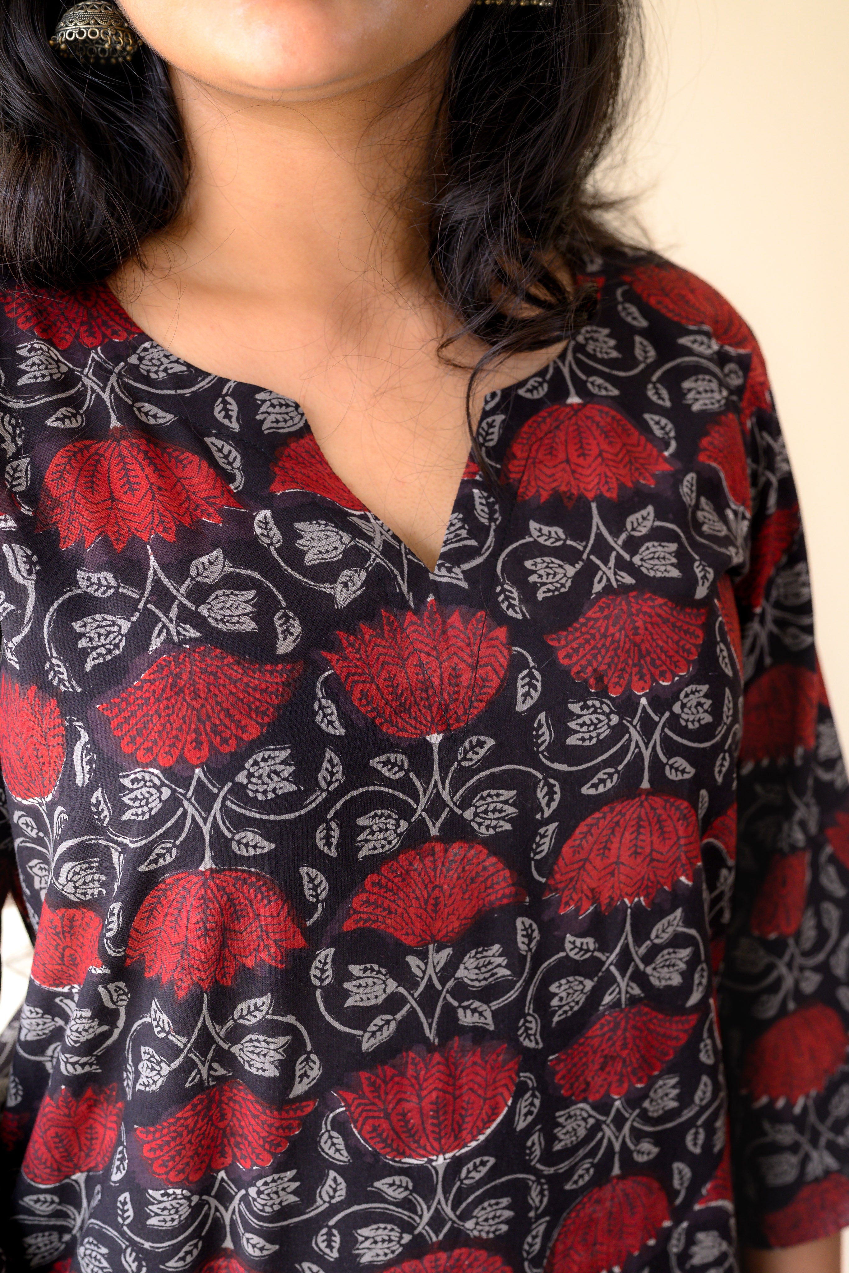 Set of 2- Zohra Black Dabu Cotton Kurta & Pants Set