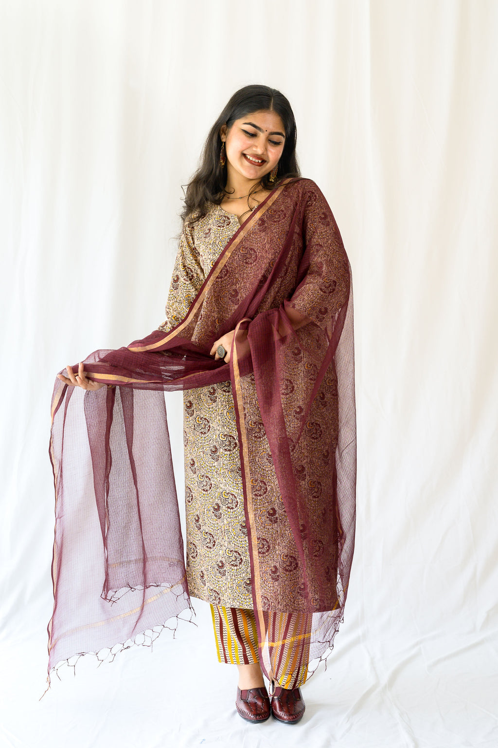 Set of 2- Champaka Kalamkari Kurta & Pants Set