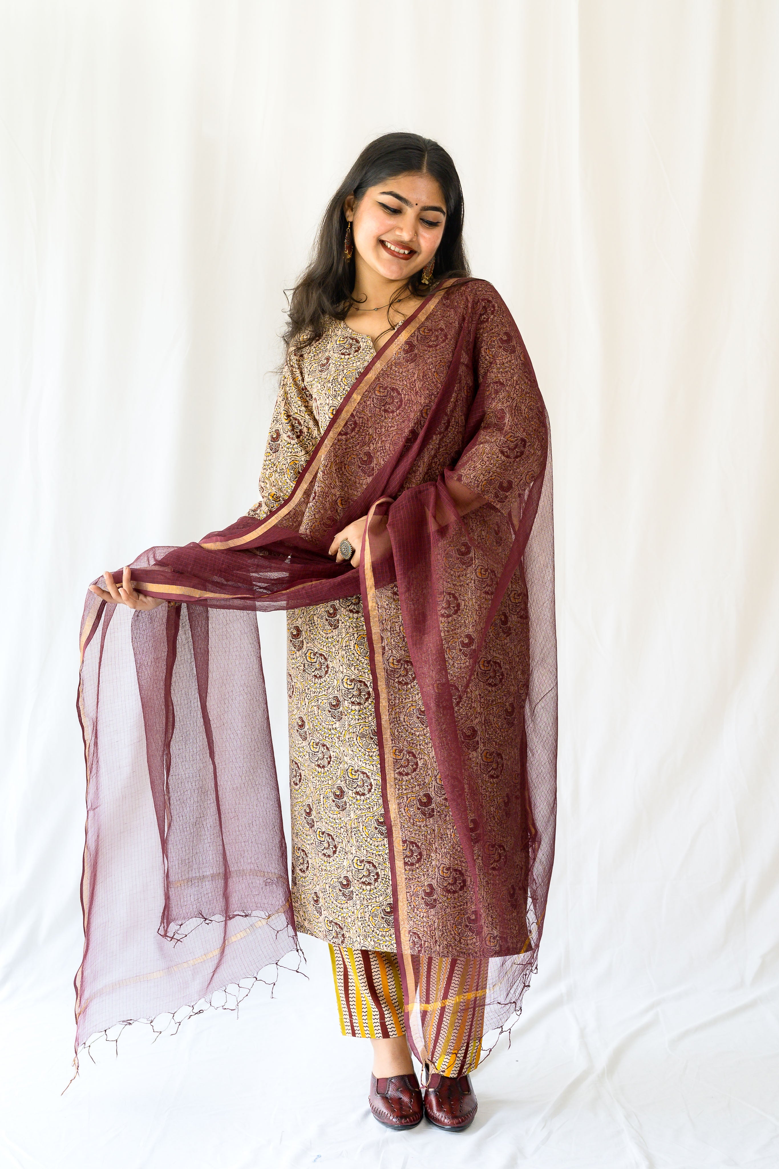 Set of 2- Champaka Kalamkari Kurta & Pants Set