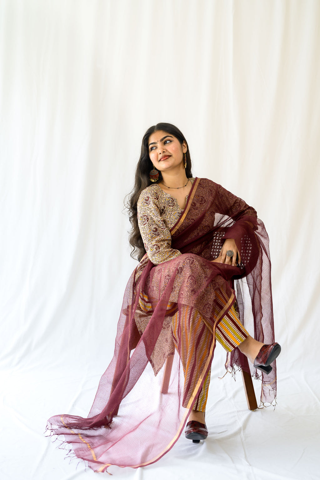 Set of 2- Champaka Kalamkari Kurta & Pants Set