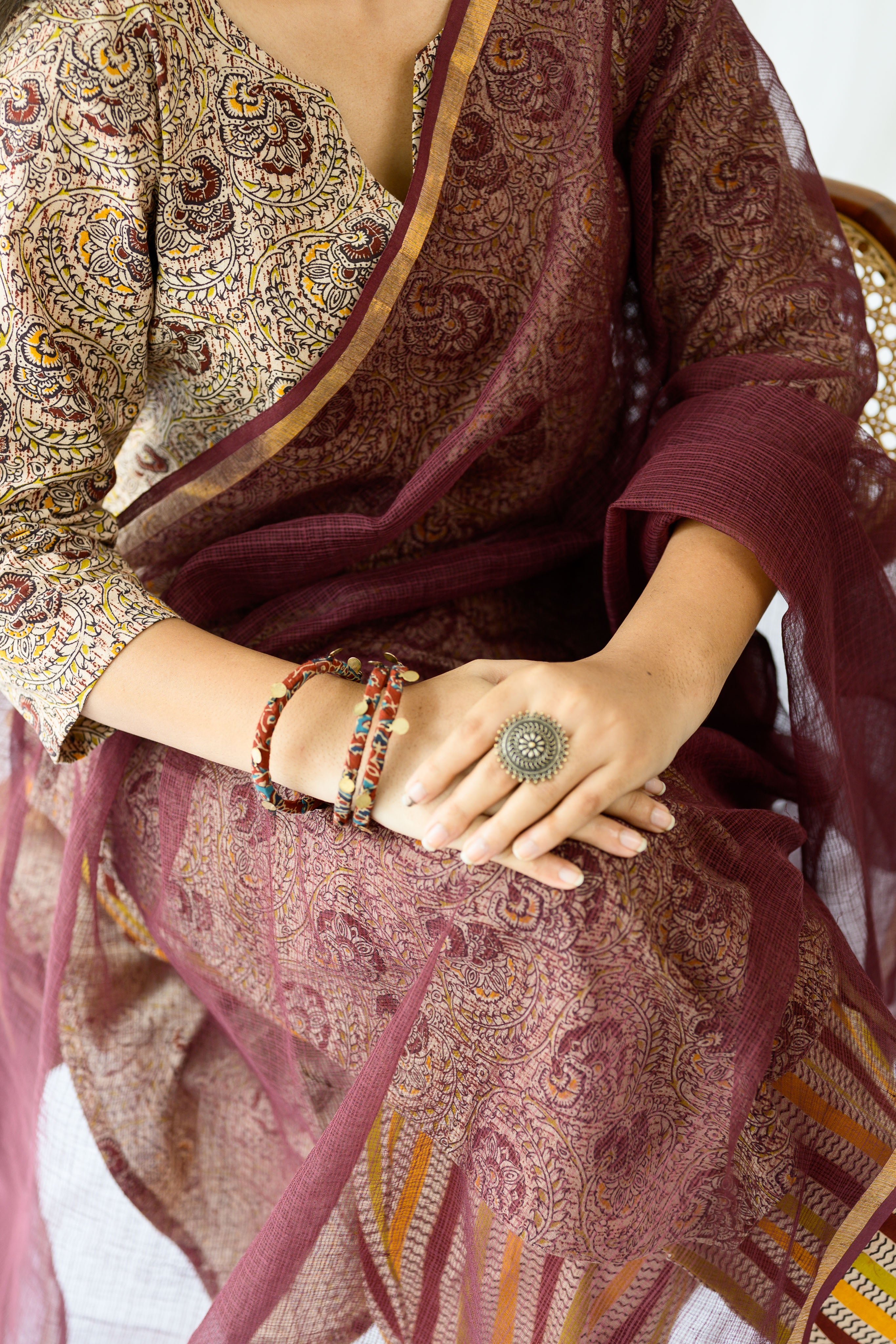 Set of 2- Champaka Kalamkari Kurta & Pants Set