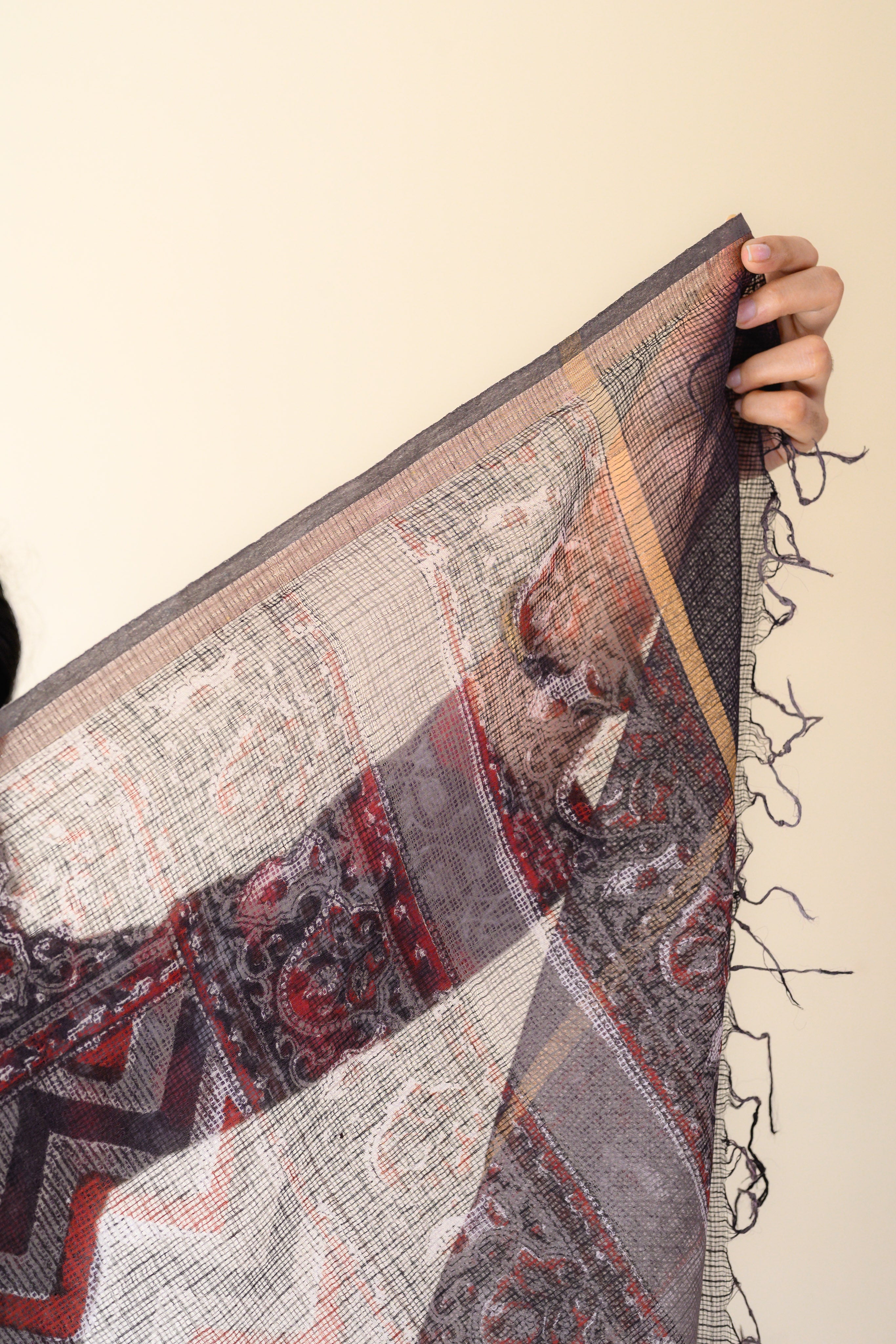 Zohra Black Dabu Hand Print Kota Doria Dupatta