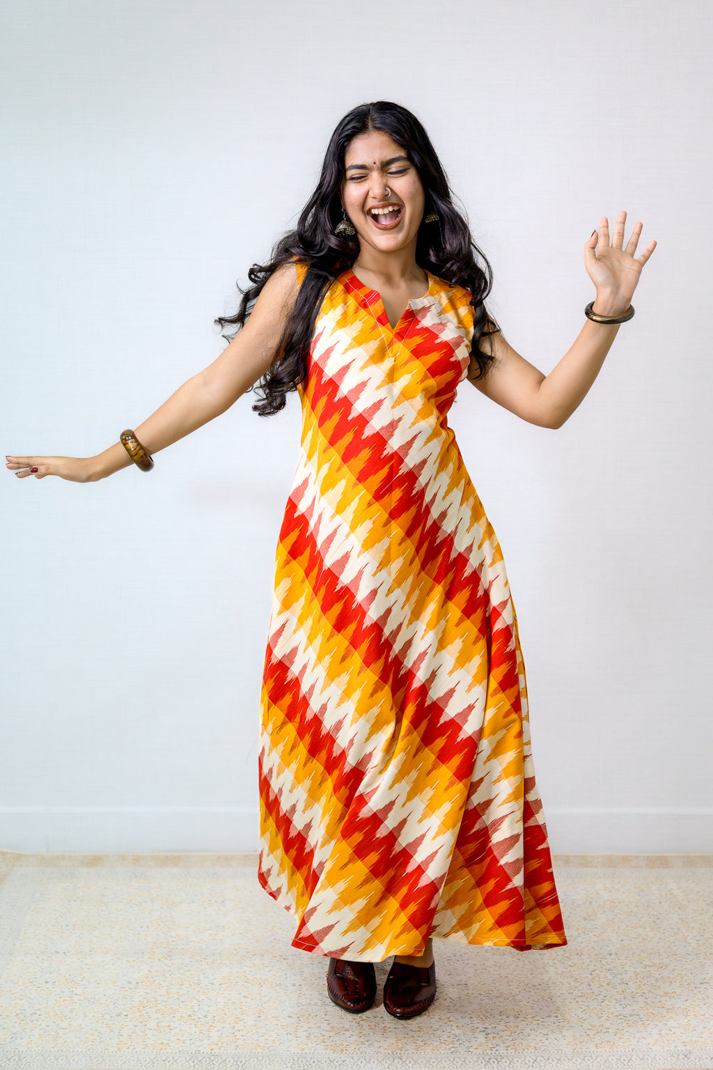 Saffron & Snow Ikkat Sleeveless Dress