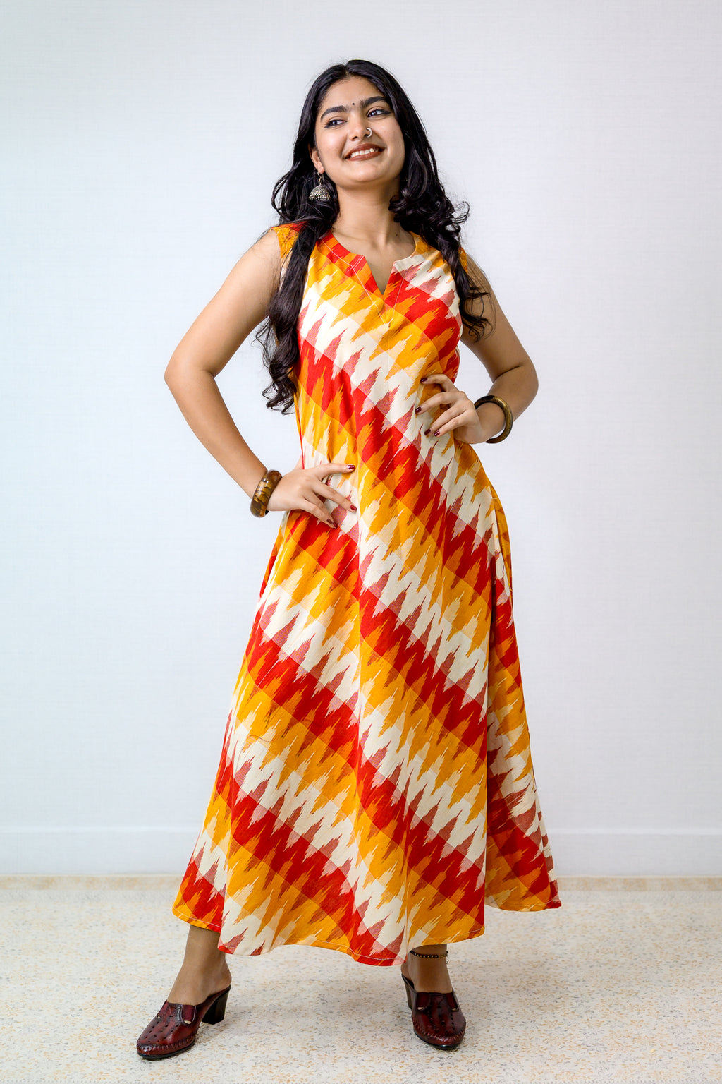 Saffron & Snow Ikkat Sleeveless Dress