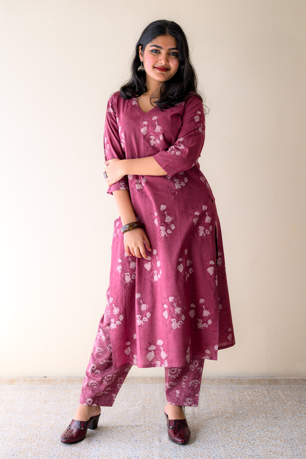 Set of 2- Meher Pink Dabu Cotton Kurta & Pants Set