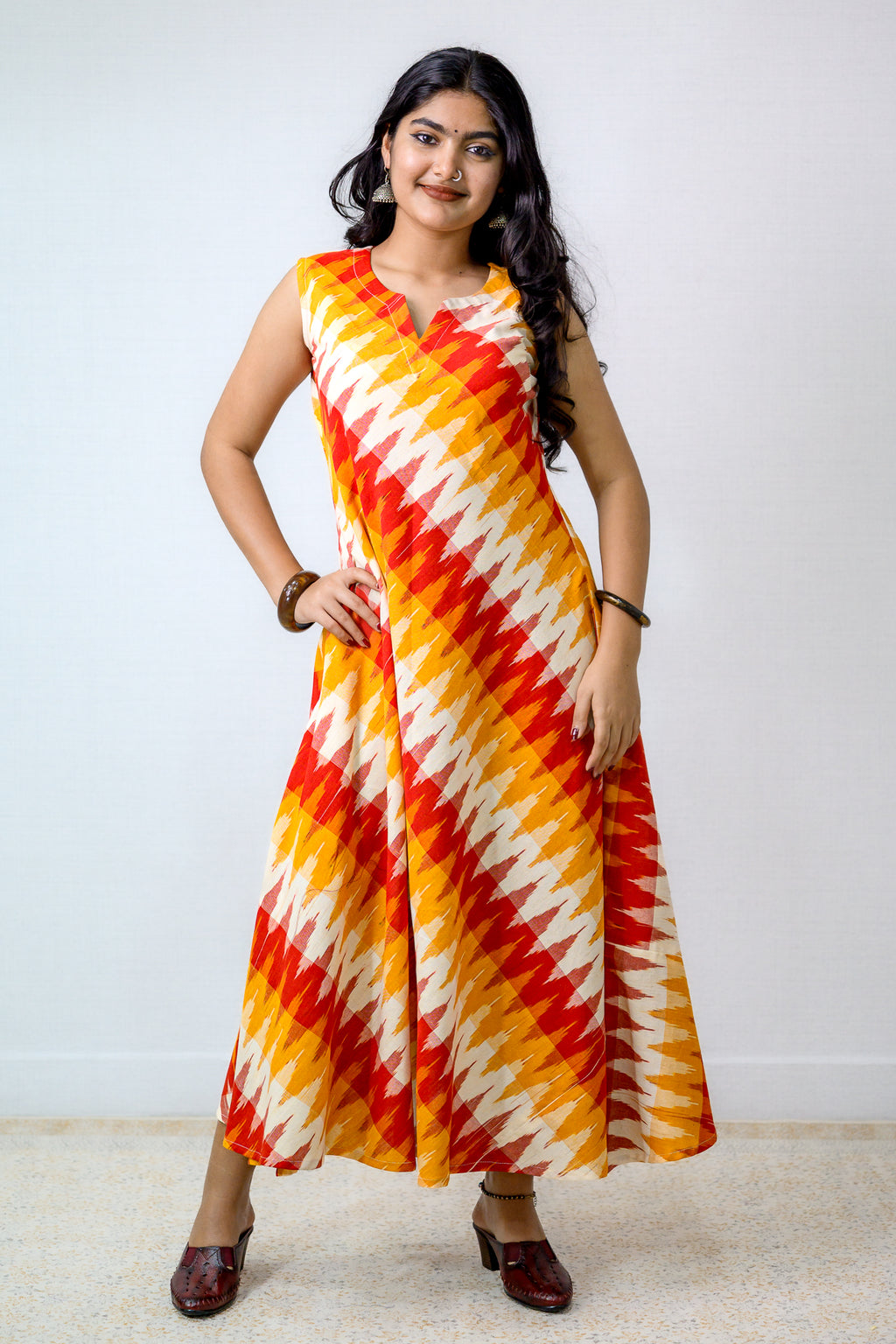 Saffron & Snow Ikkat Sleeveless Dress