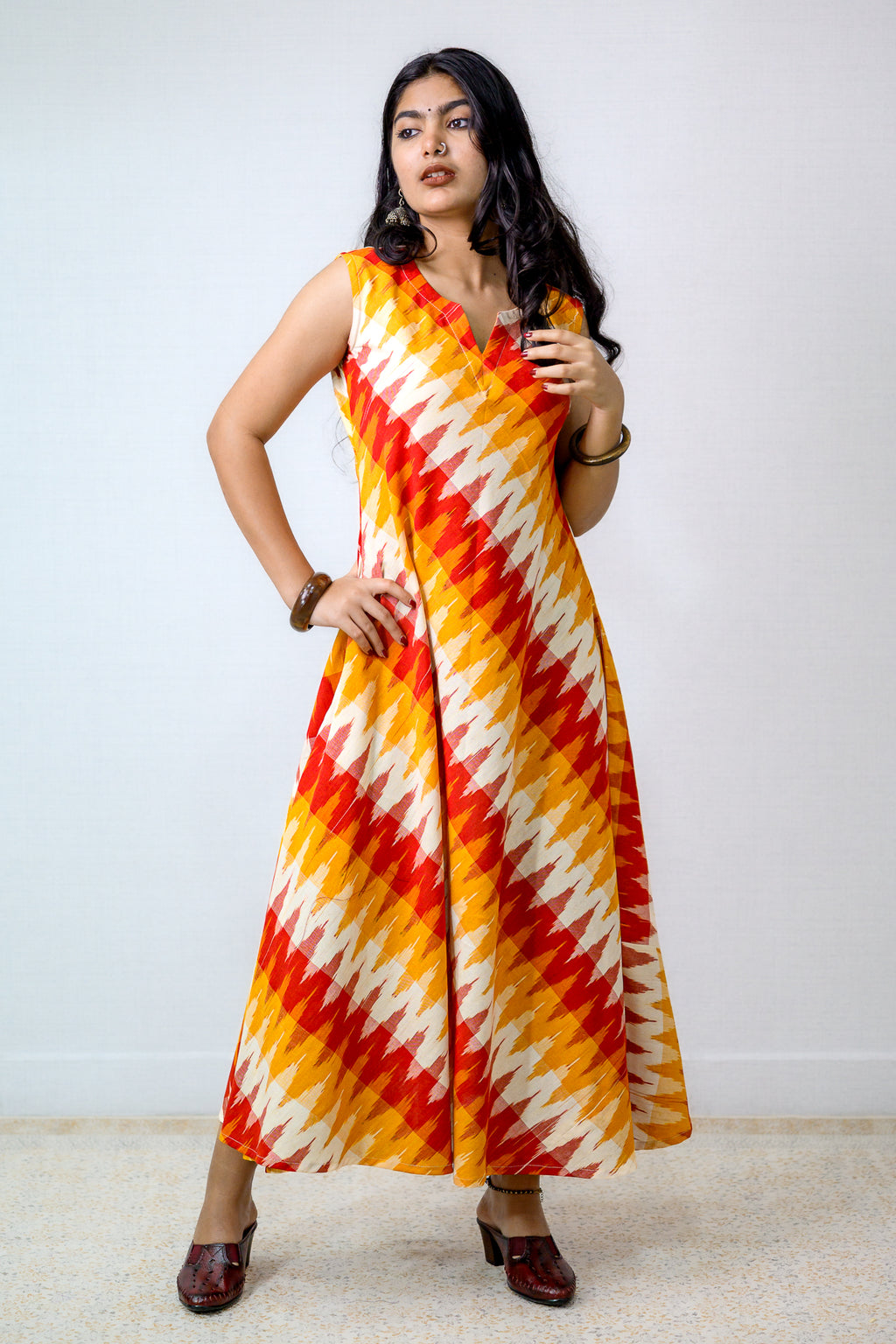 Saffron & Snow Ikkat Sleeveless Dress