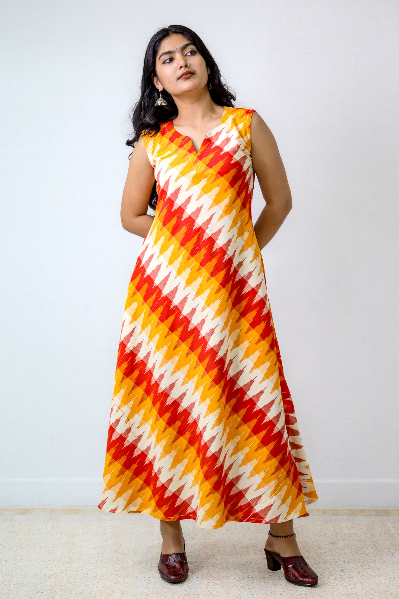 Saffron & Snow Ikkat Sleeveless Dress