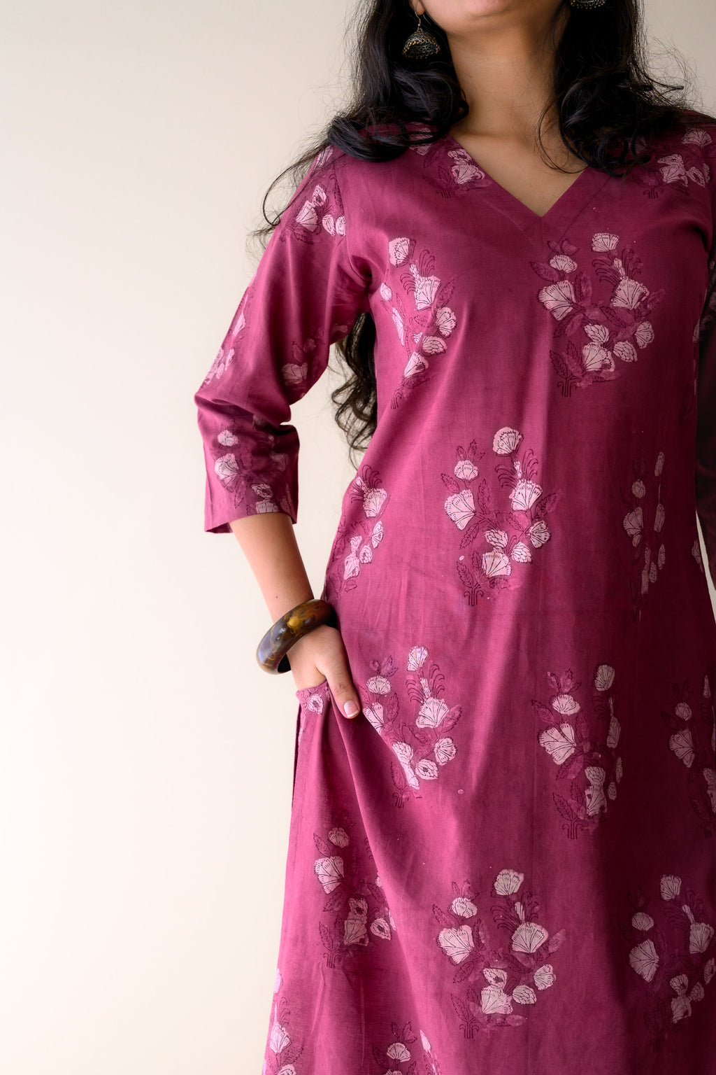Set of 2- Meher Pink Dabu Cotton Kurta & Pants Set