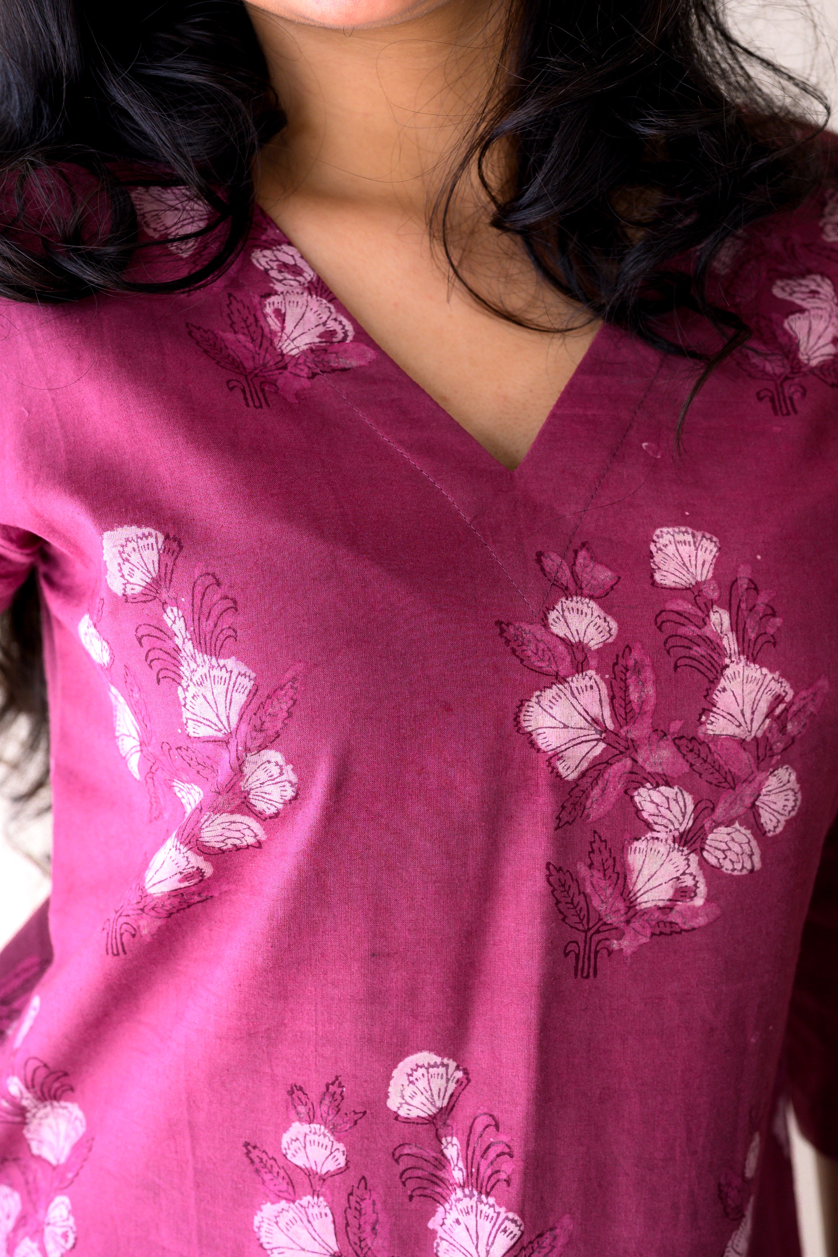 Set of 2- Meher Pink Dabu Cotton Kurta & Pants Set