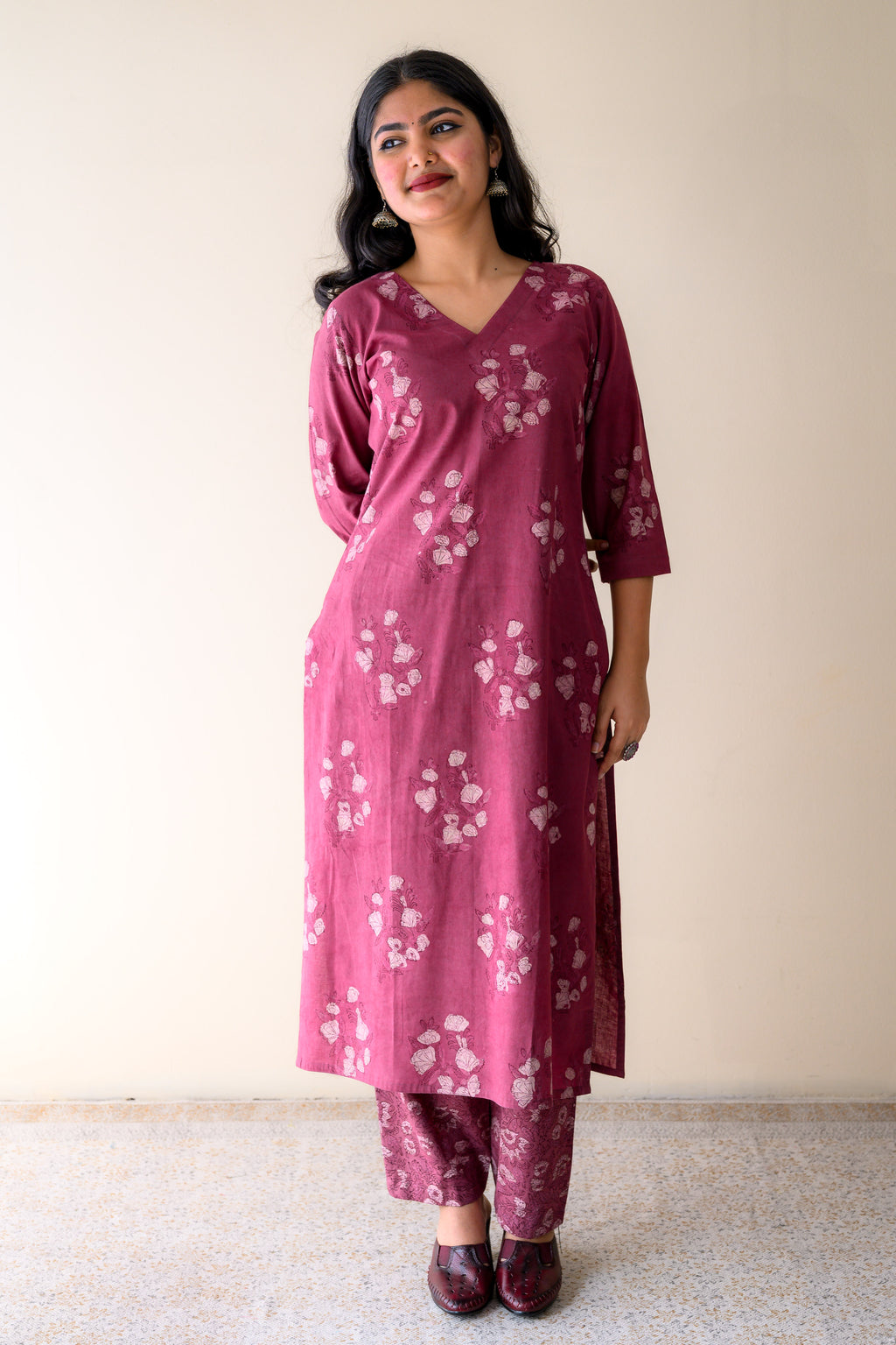 Set of 2- Meher Pink Dabu Cotton Kurta & Pants Set