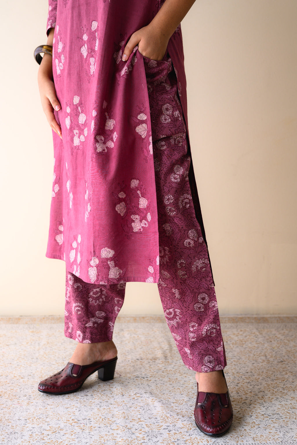 Set of 2- Meher Pink Dabu Cotton Kurta & Pants Set