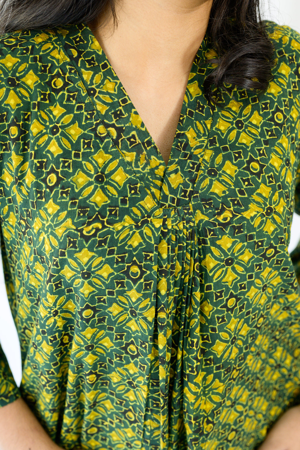 Zareen Bottle Green Ajrakh Dress