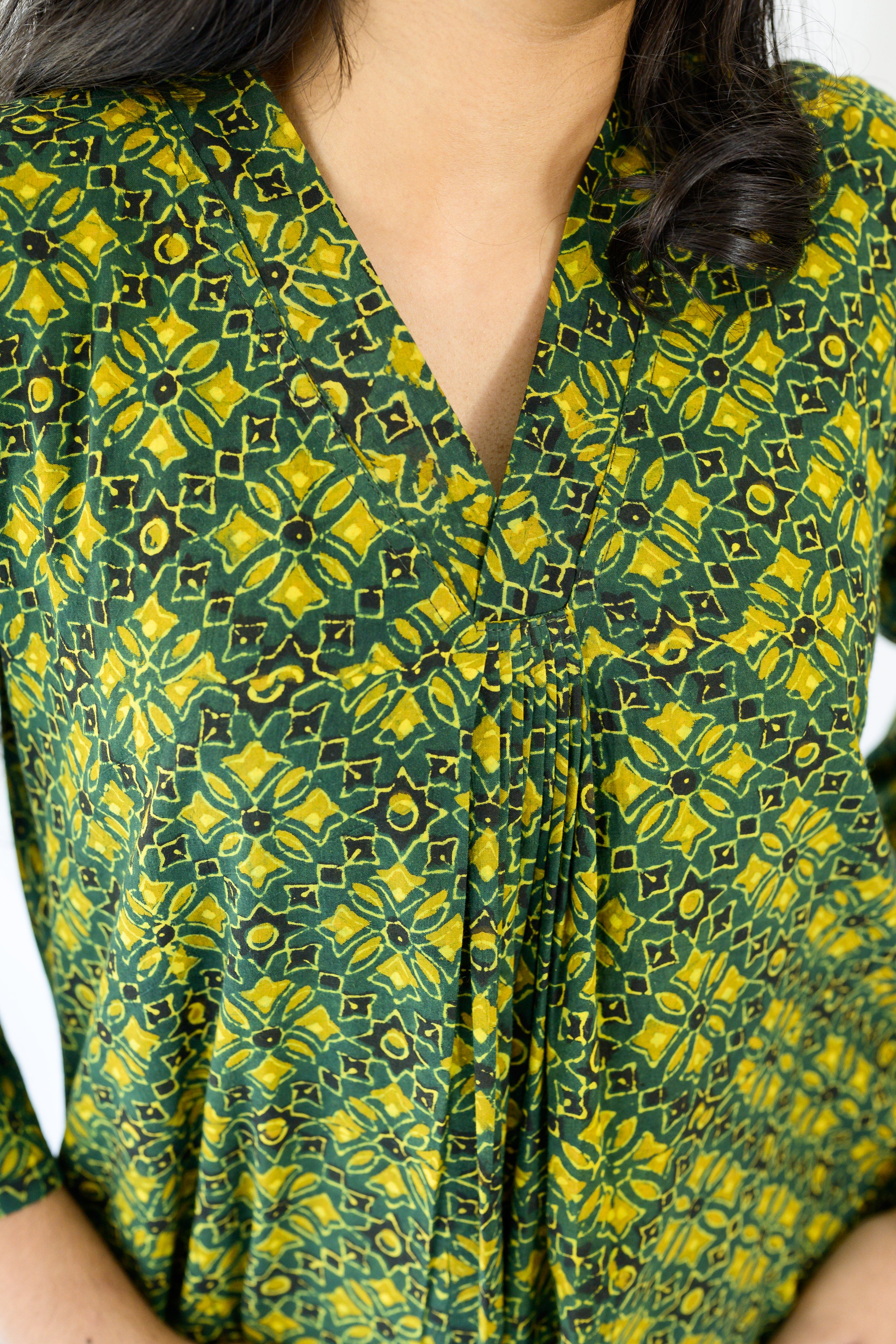 Zareen Bottle Green Ajrakh Dress