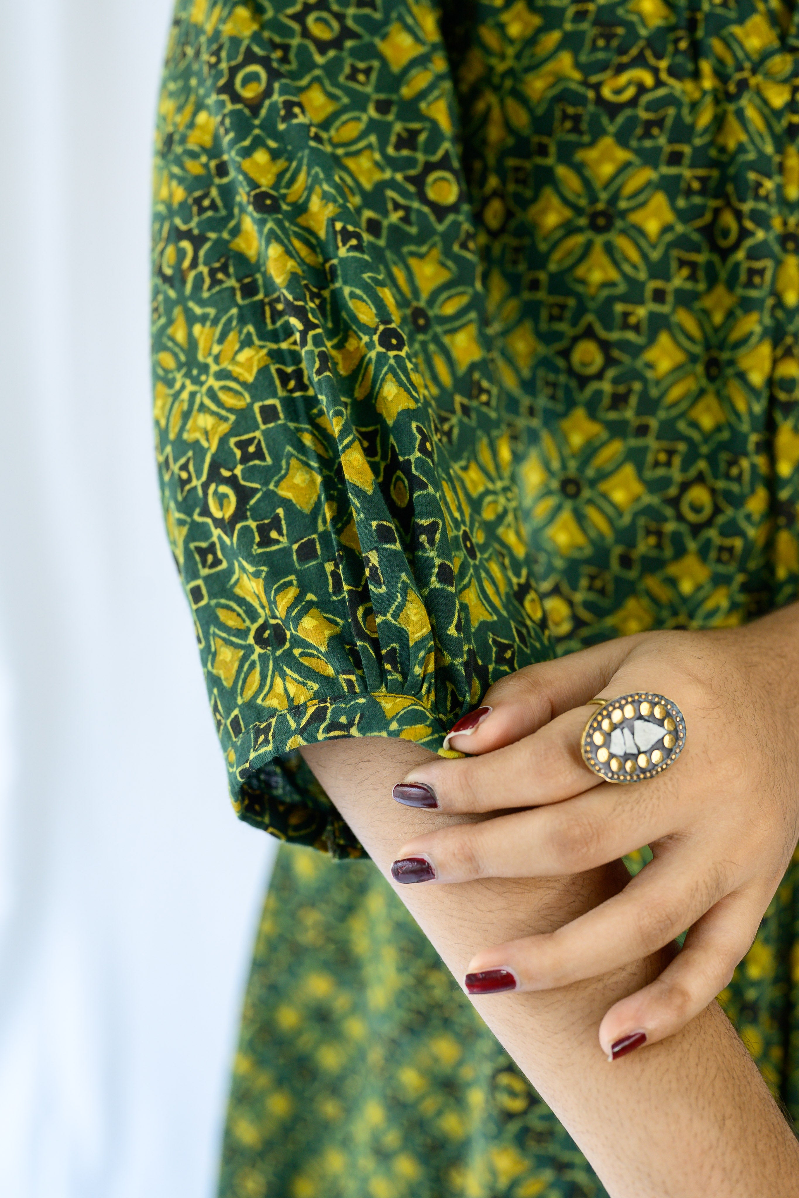 Zareen Bottle Green Ajrakh Dress