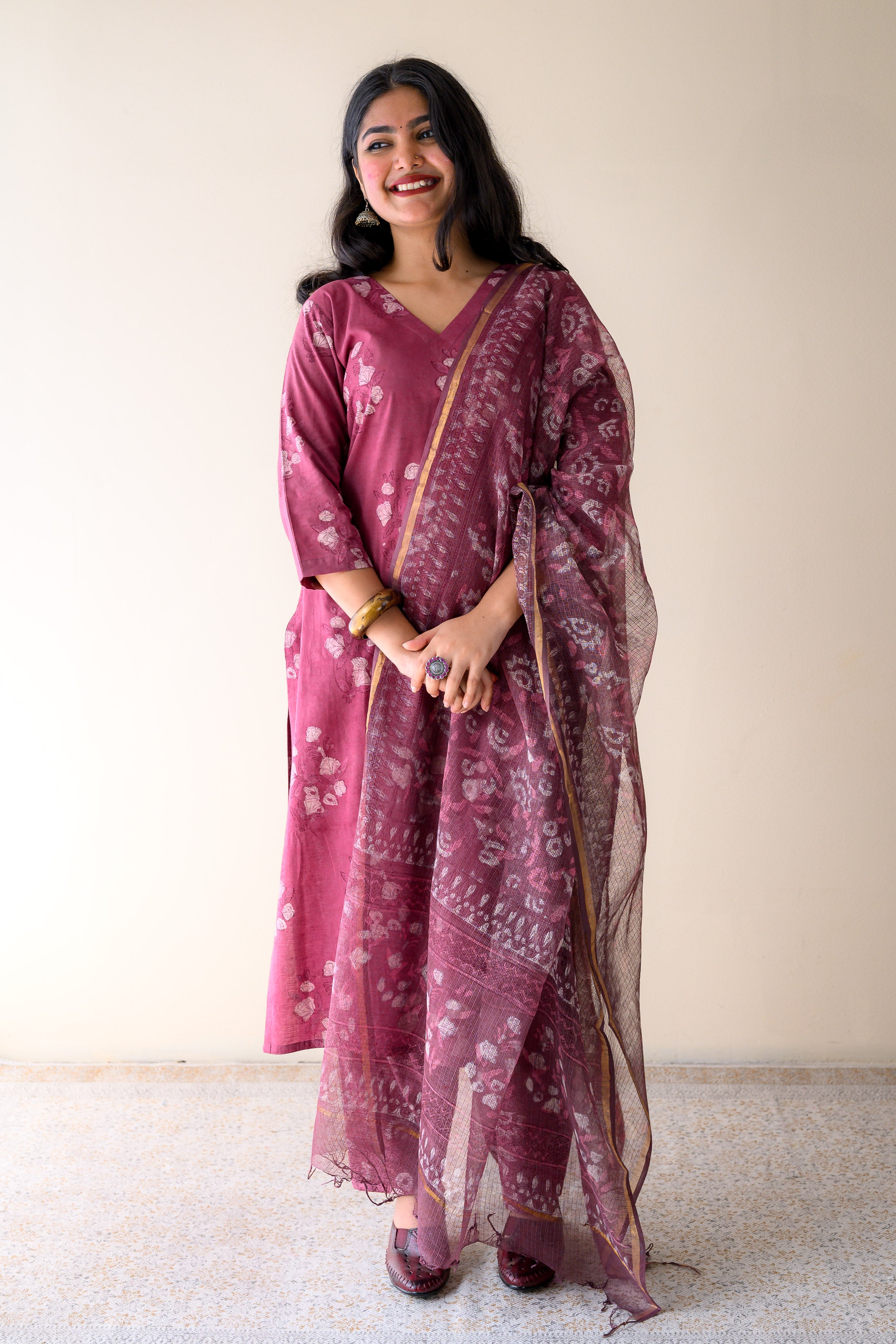 Set of 2- Meher Pink Dabu Cotton Kurta & Pants Set