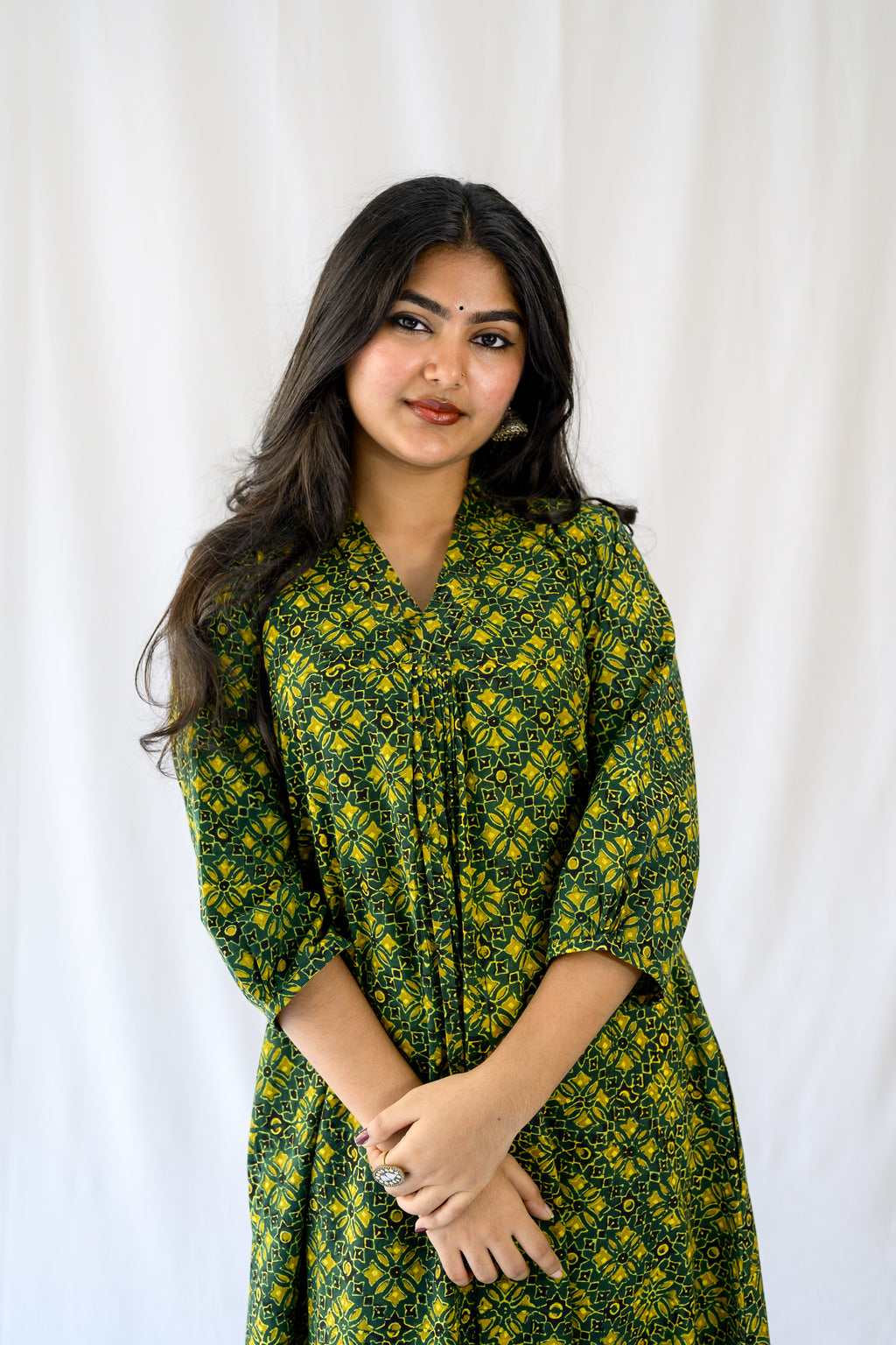 Zareen Bottle Green Ajrakh Dress