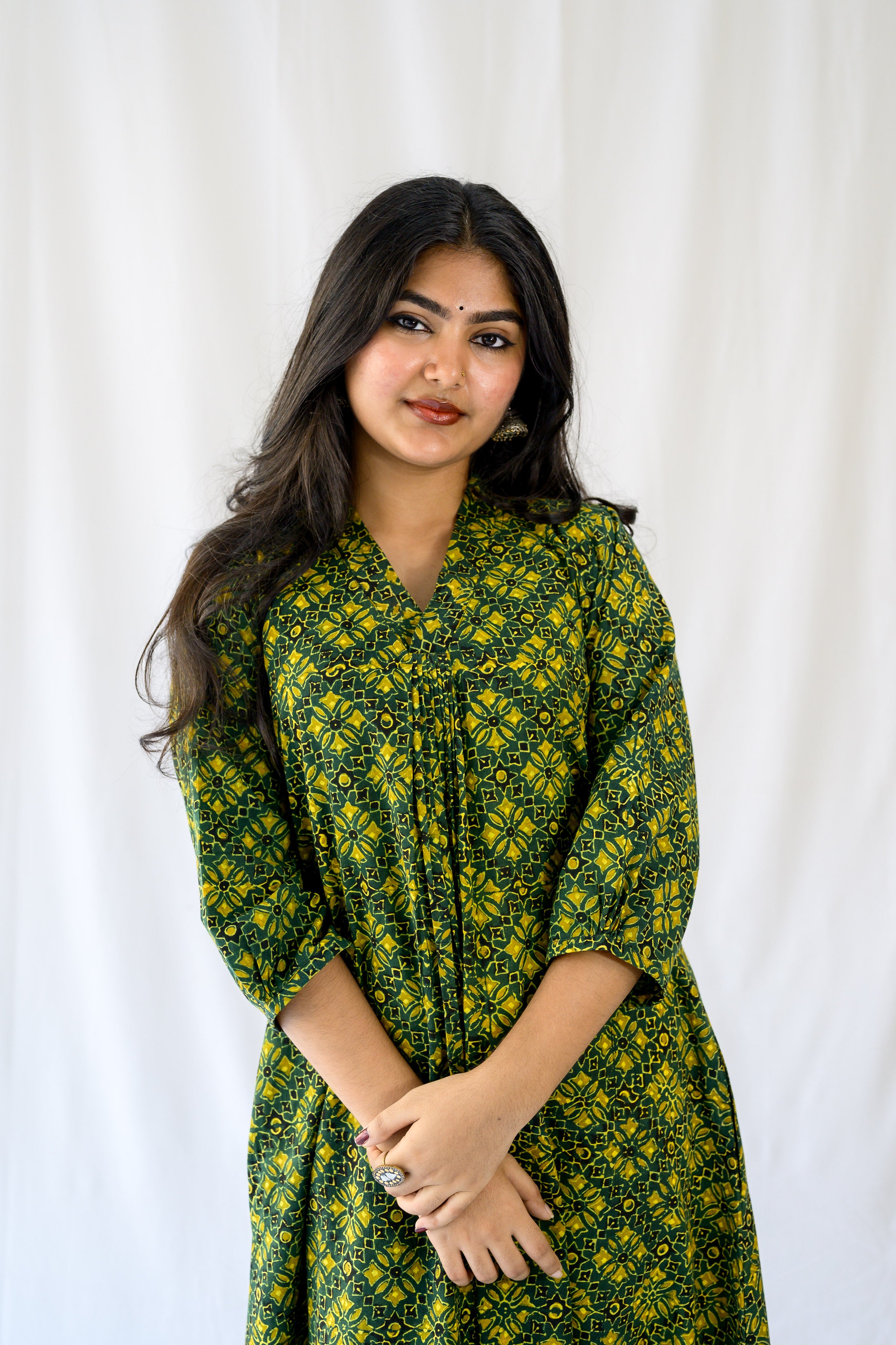 Zareen Bottle Green Ajrakh Dress