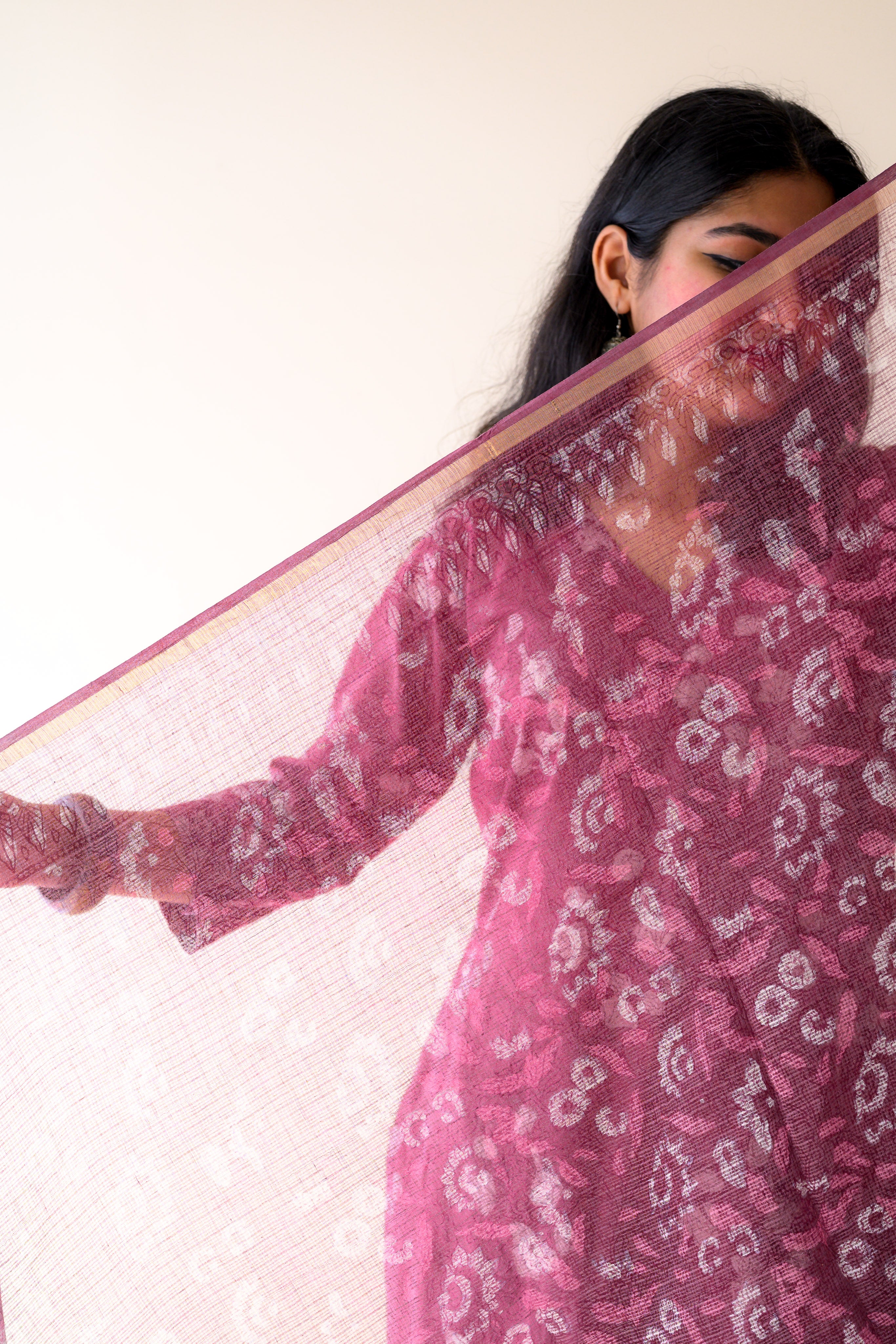 Meher Dusty Pink Dabu Kota Doria Dupatta