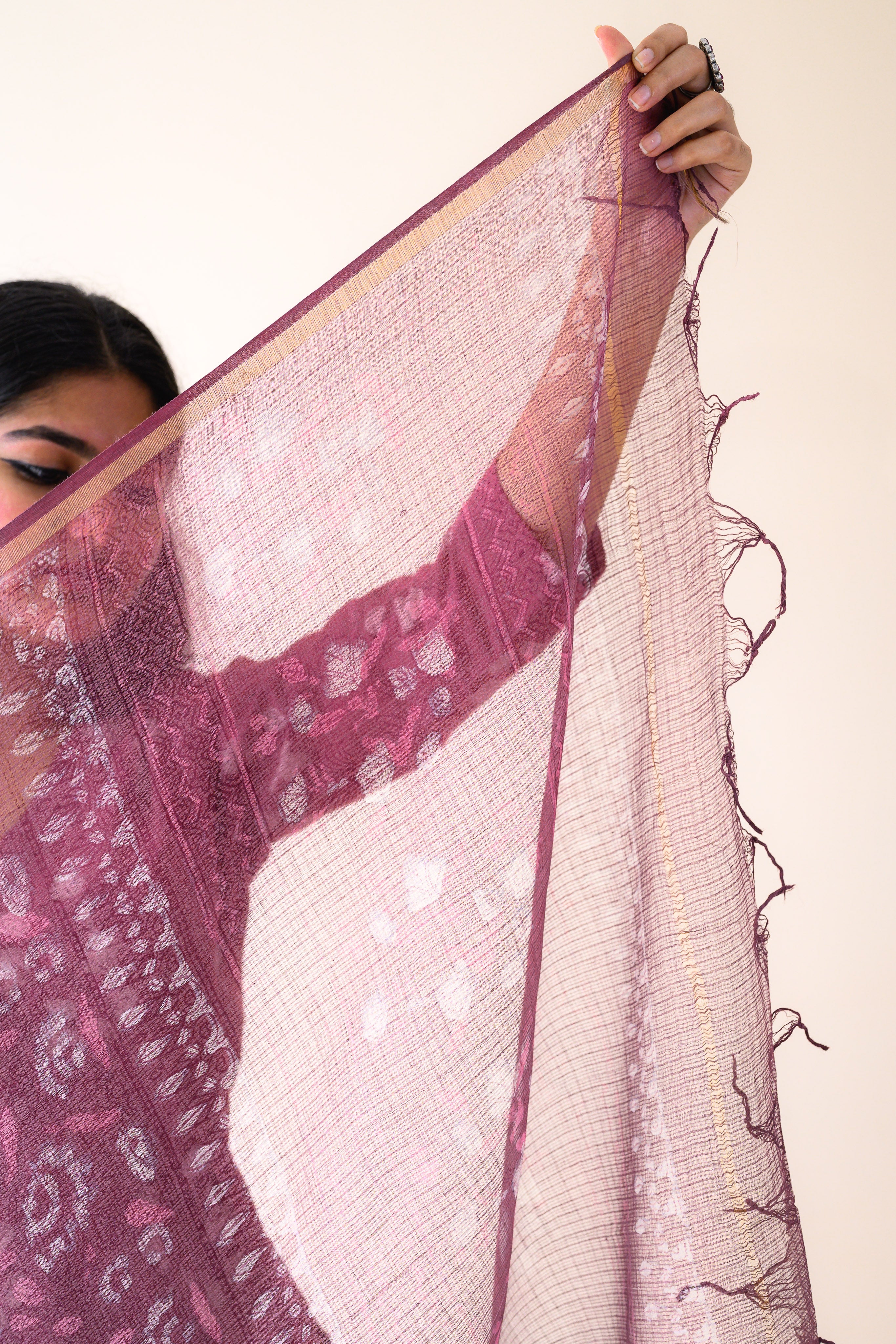Meher Dusty Pink Dabu Kota Doria Dupatta