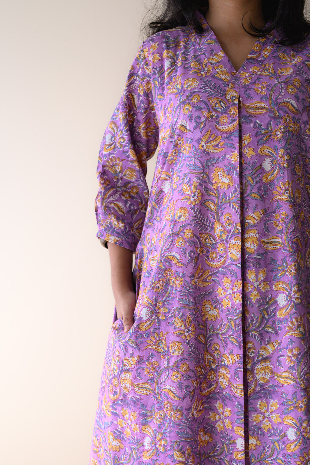 Set of 2- Piyu Lilac Sanganeri Cotton Kurta & Pants Set