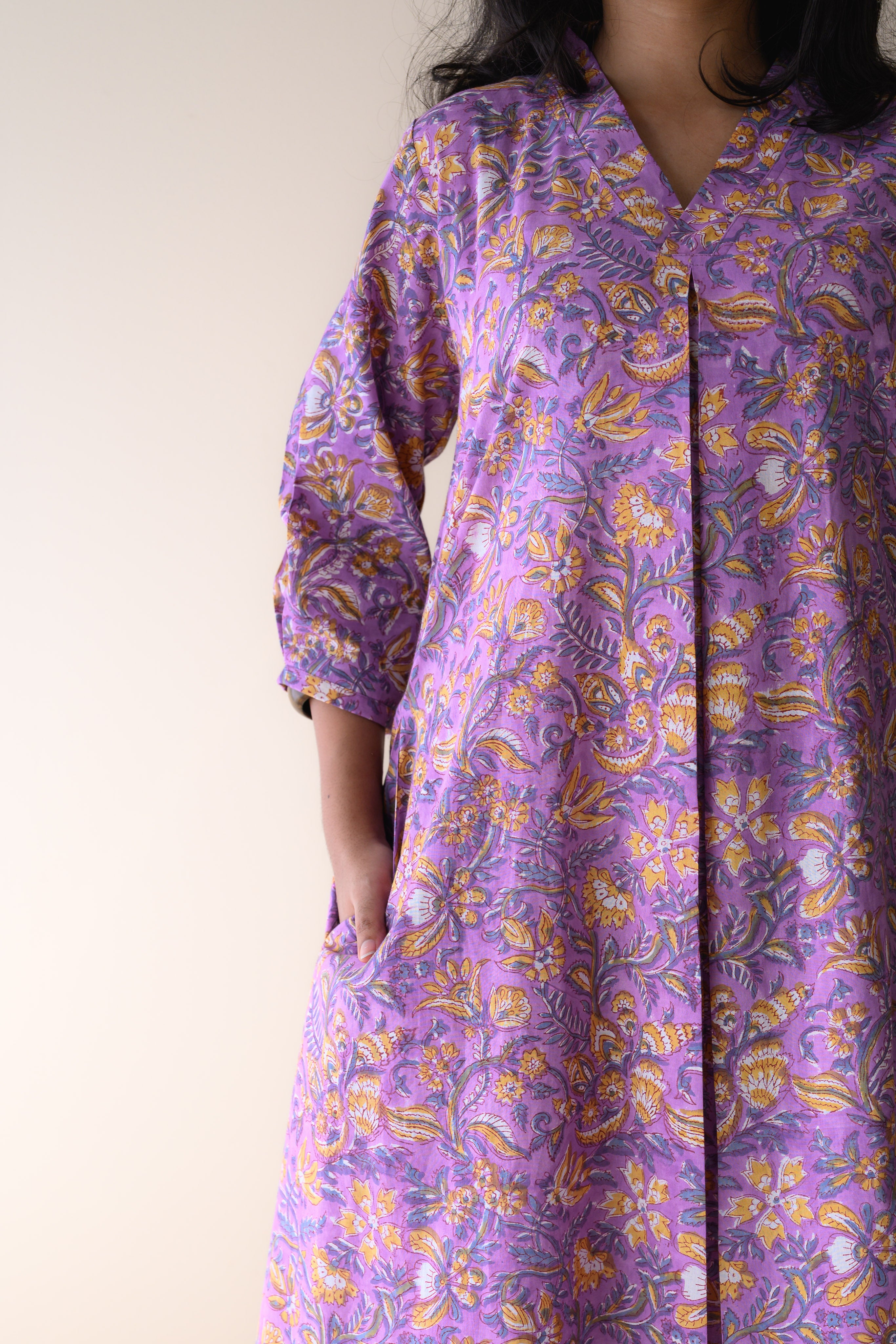 Set of 2- Piyu Lilac Sanganeri Cotton Kurta & Pants Set