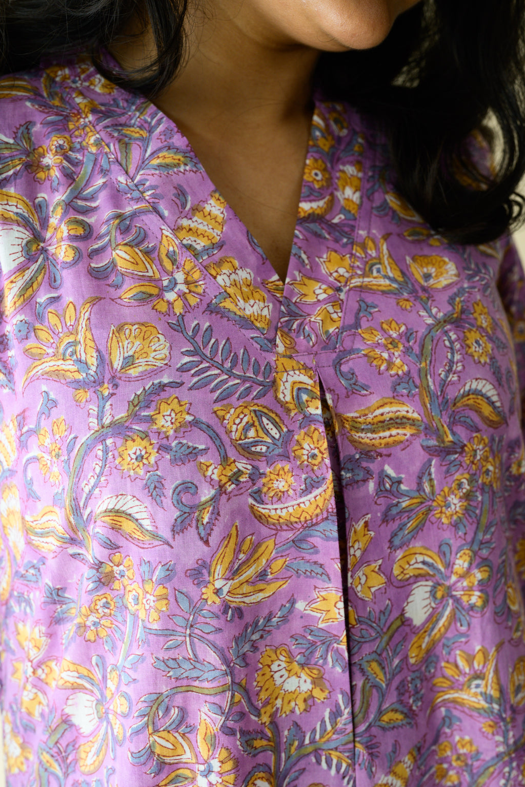 Set of 2- Piyu Lilac Sanganeri Cotton Kurta & Pants Set