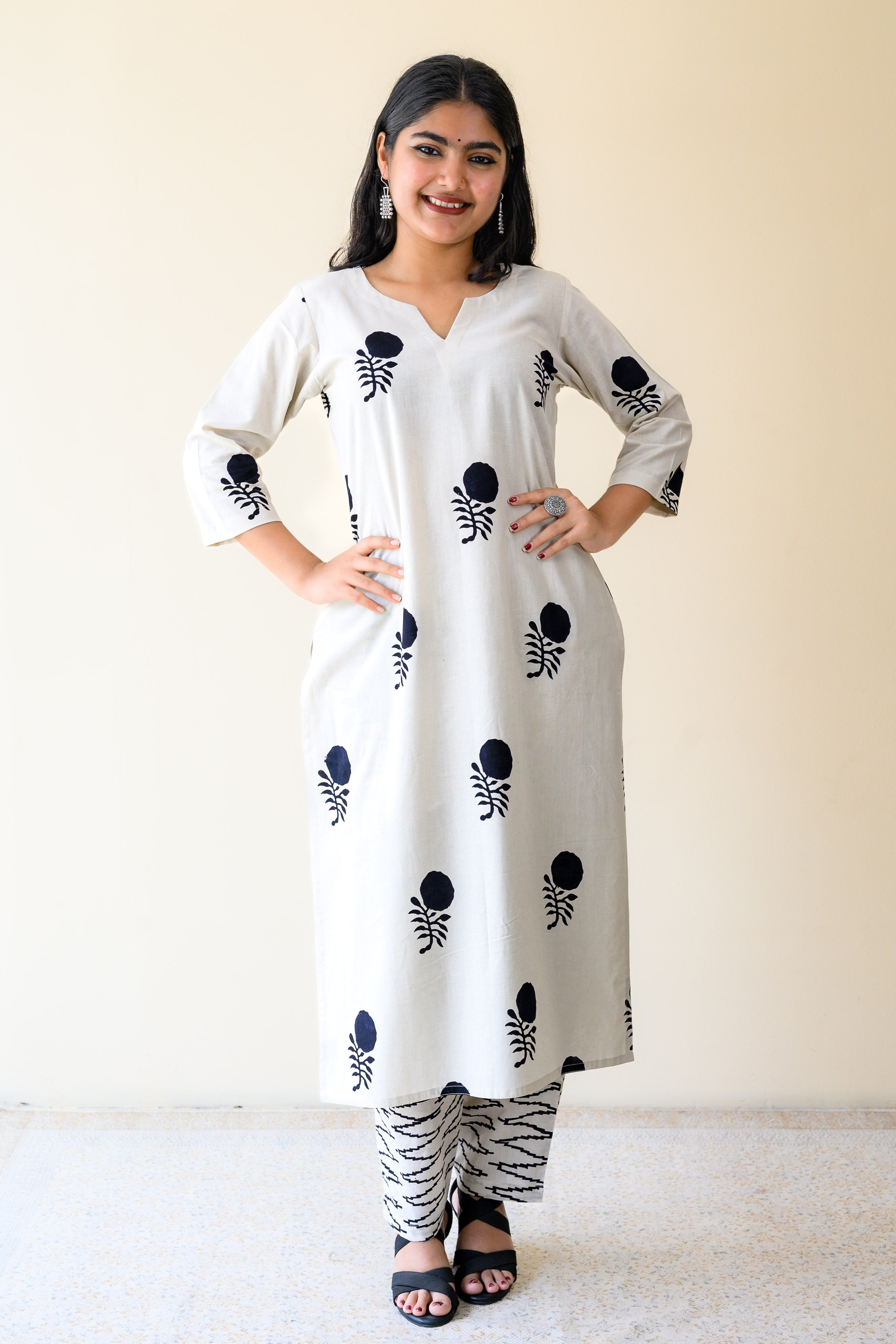 Set of 2- Raaheli Handblock Cotton Kurta & Pants Set