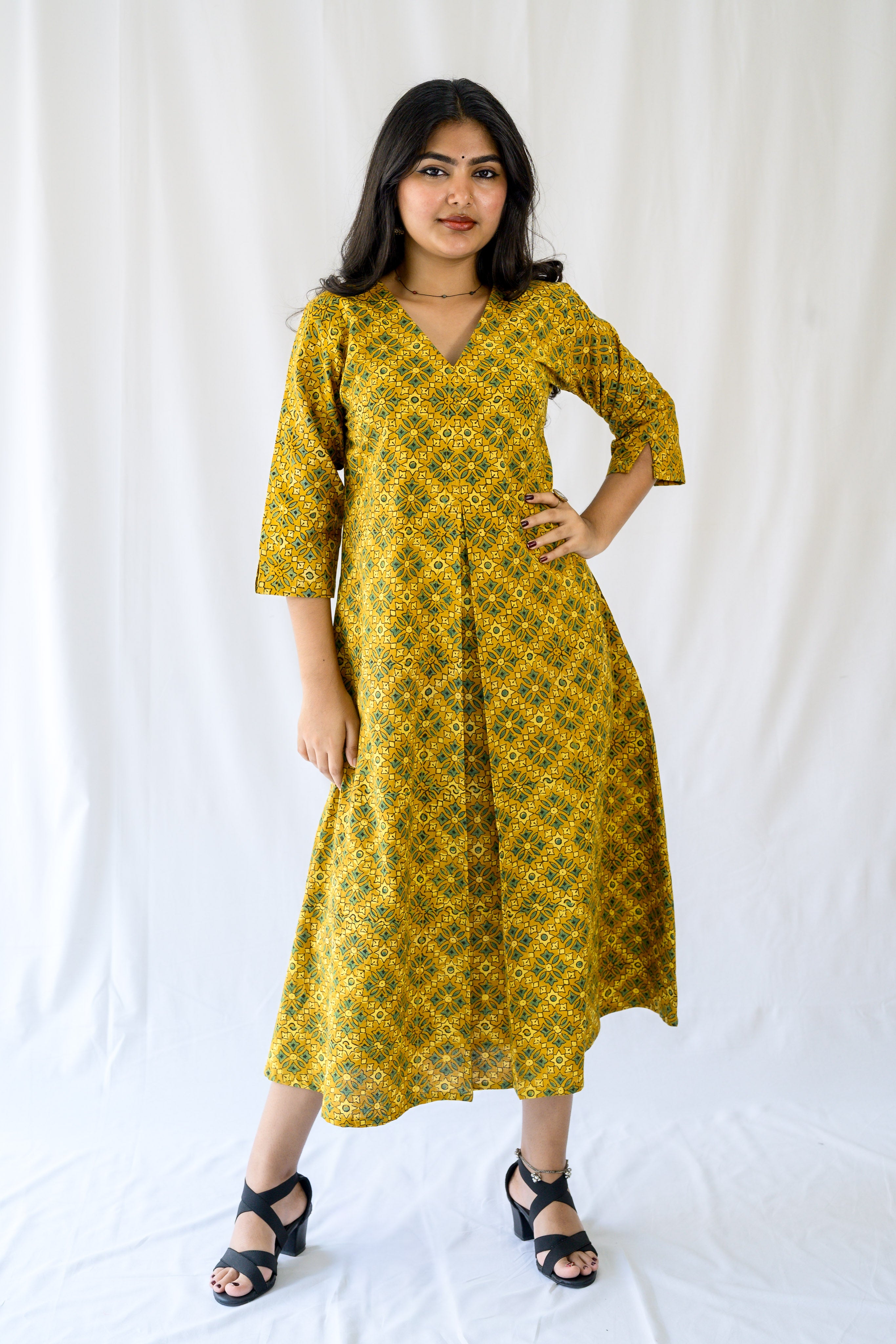 Zareen Turmeric Ajrakh Dress