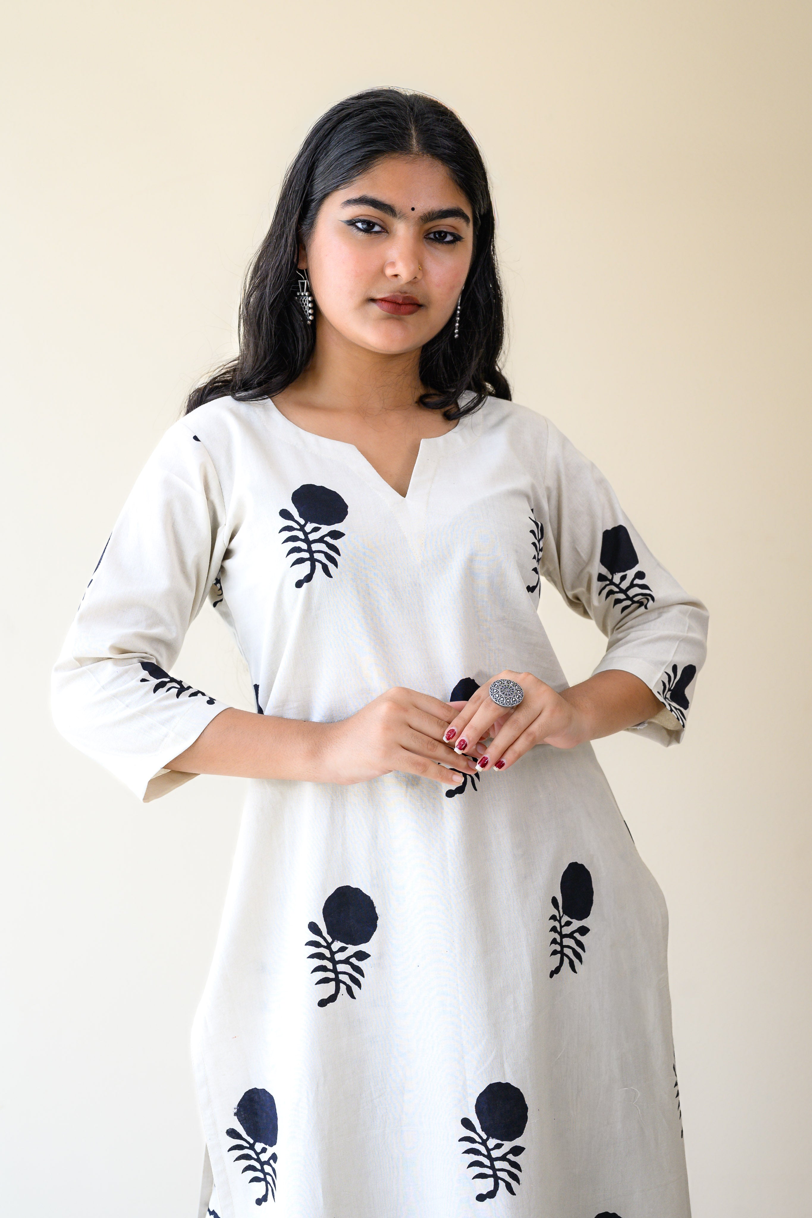 Set of 2- Raaheli Handblock Cotton Kurta & Pants Set