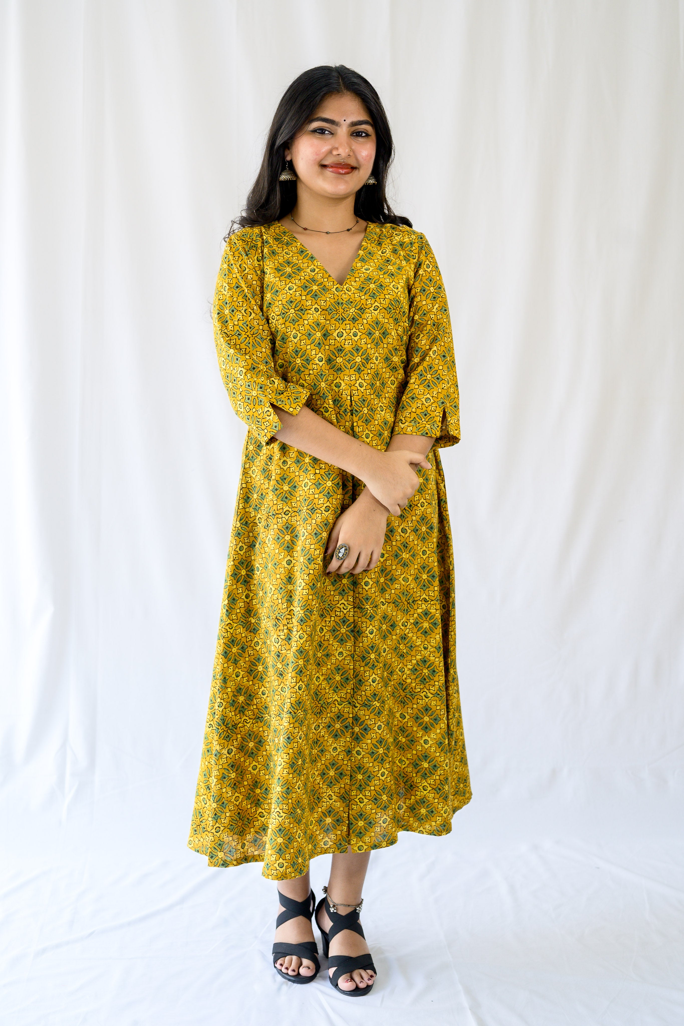 Zareen Turmeric Ajrakh Dress