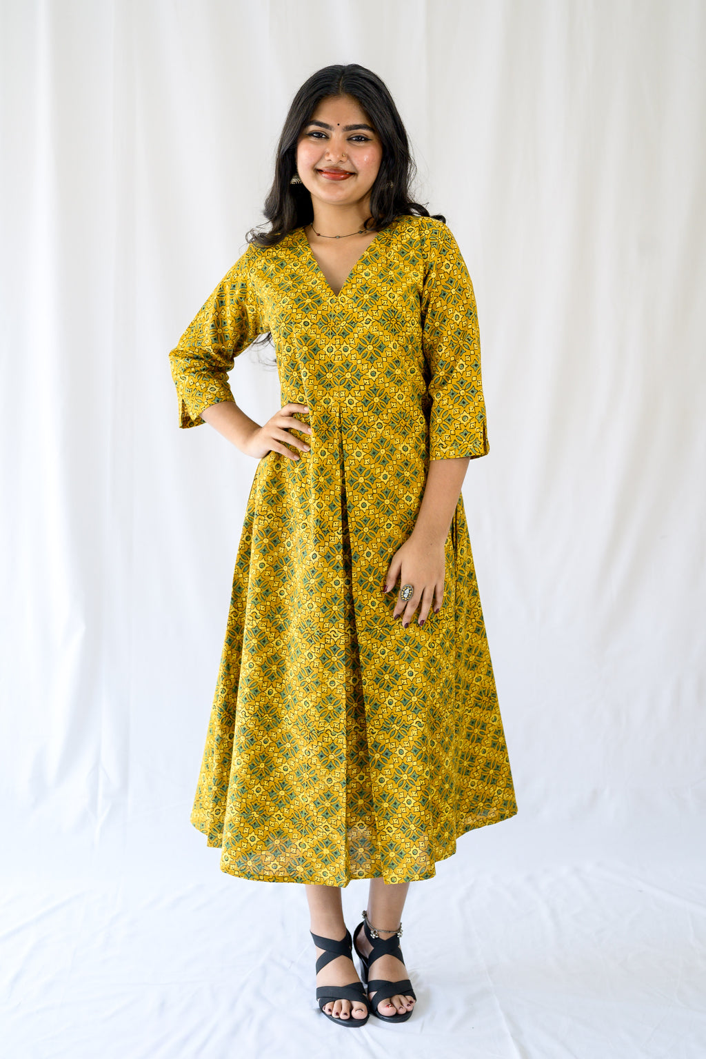 Zareen Turmeric Ajrakh Dress