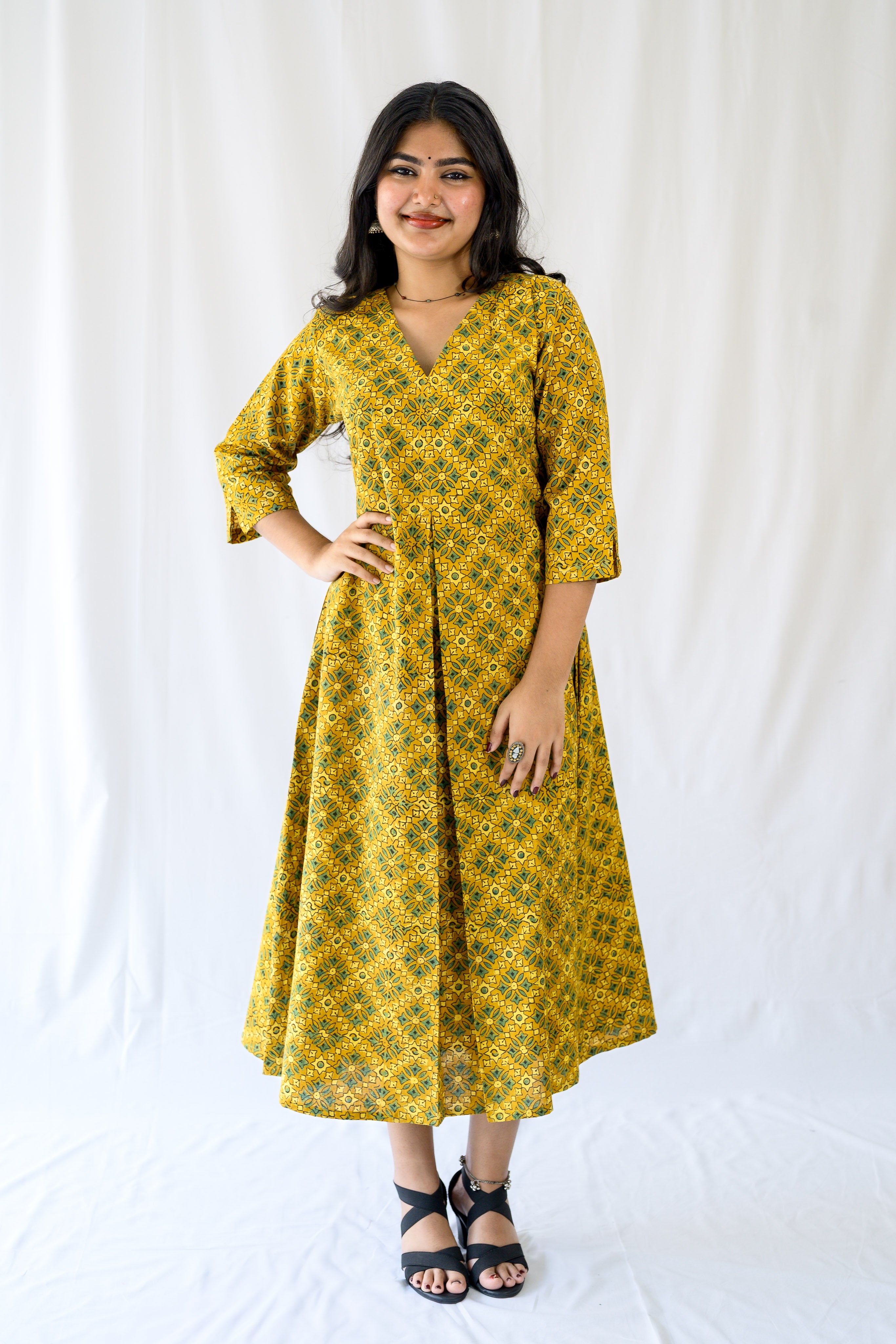Zareen Turmeric Ajrakh Dress