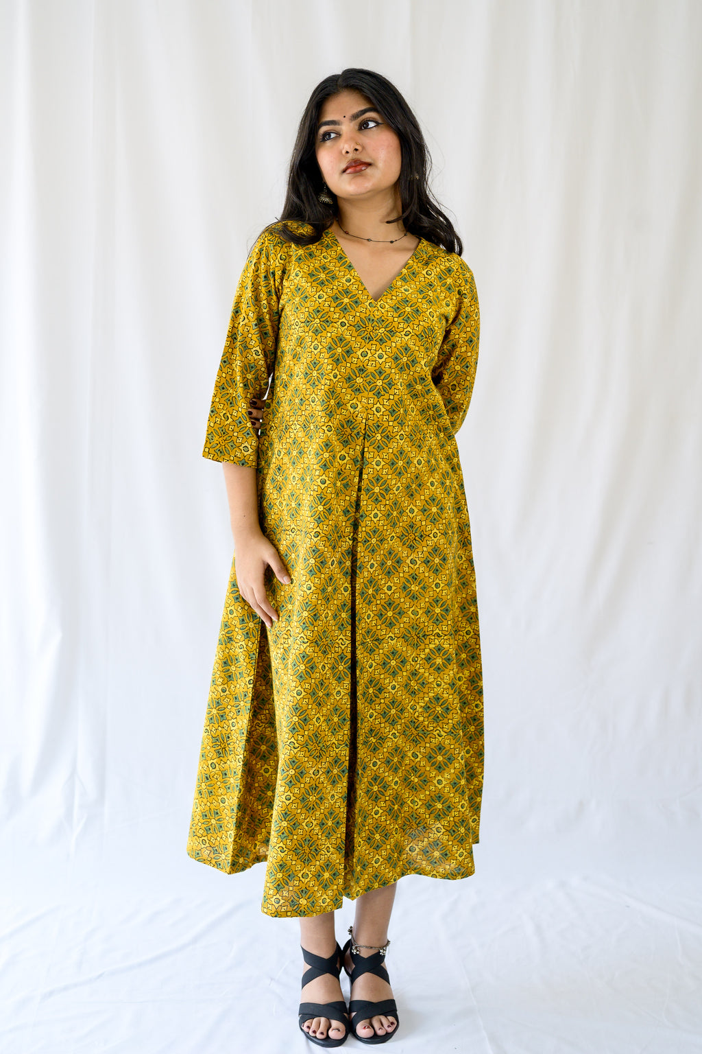 Zareen Turmeric Ajrakh Dress