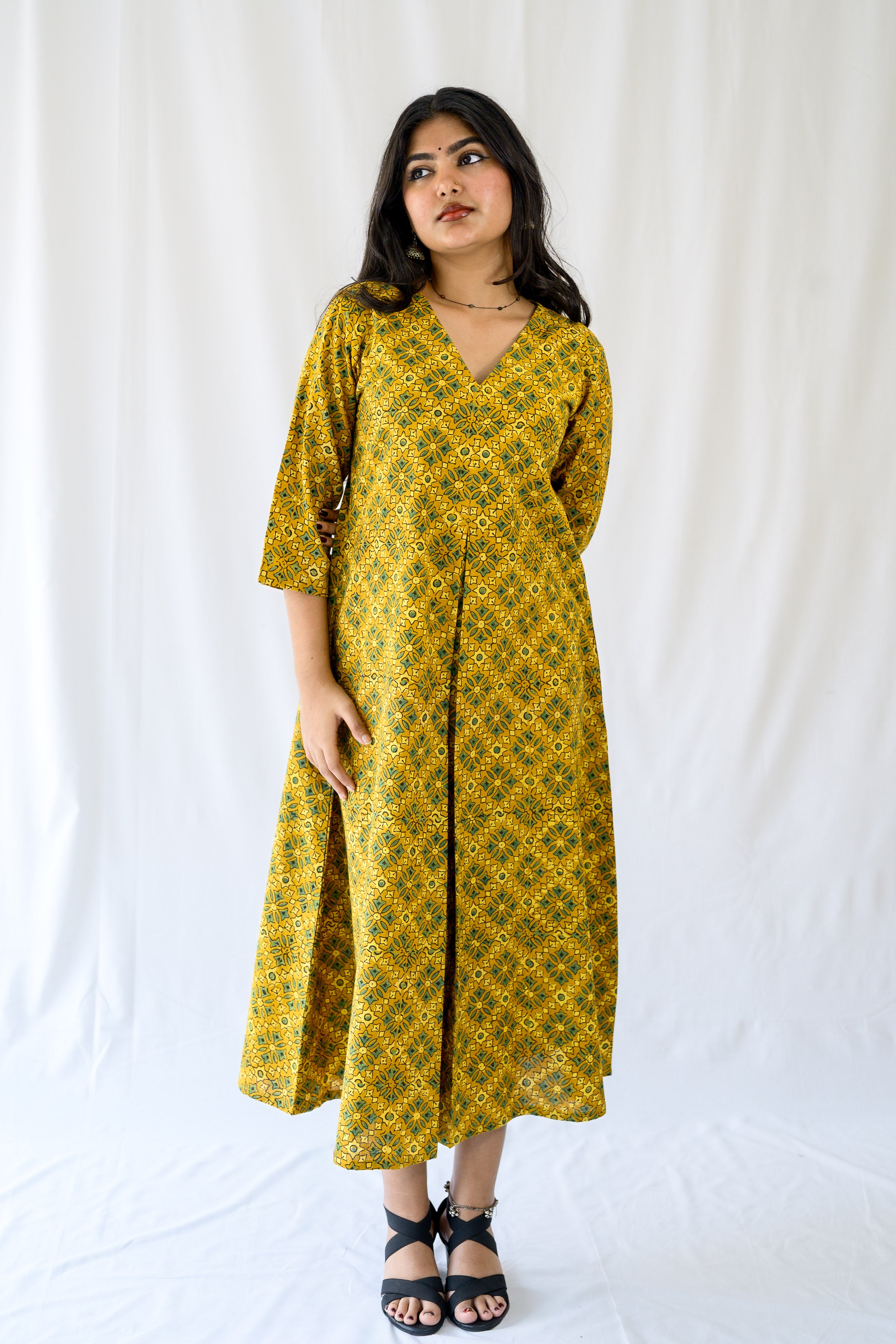Zareen Turmeric Ajrakh Dress