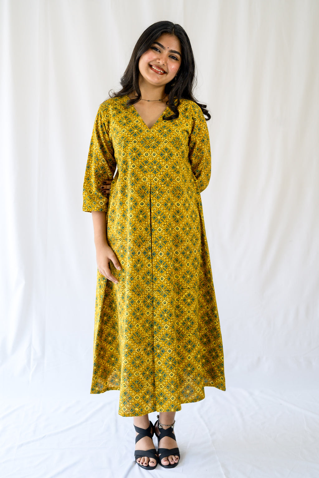 Zareen Turmeric Ajrakh Dress