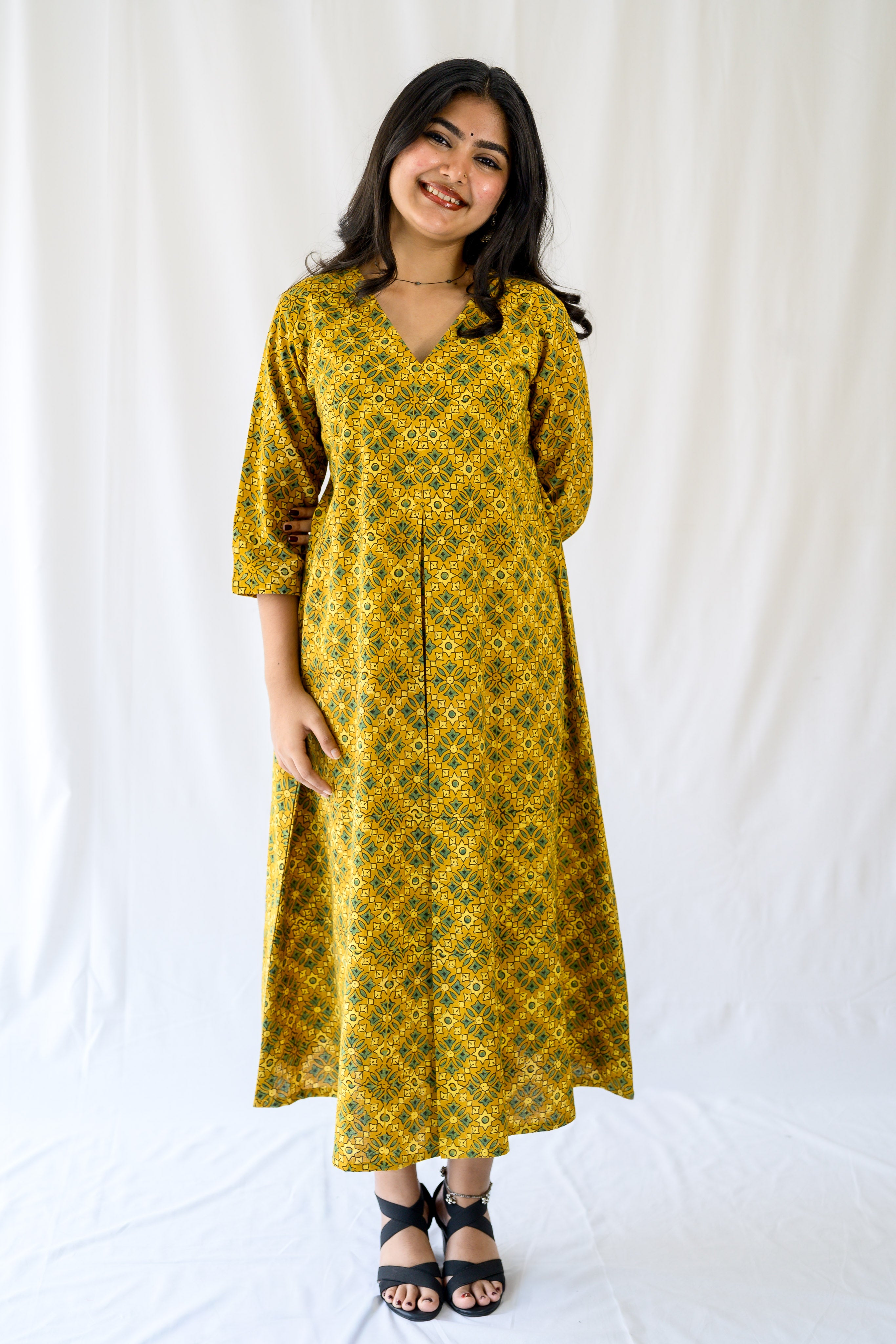 Zareen Turmeric Ajrakh Dress