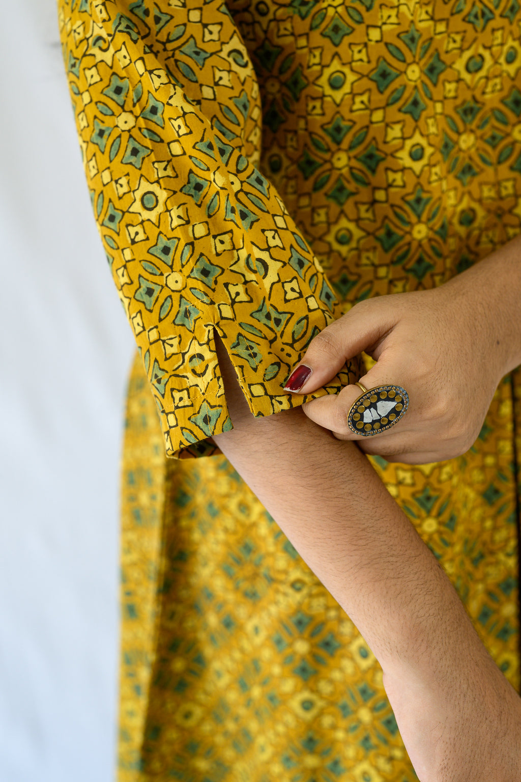 Zareen Turmeric Ajrakh Dress