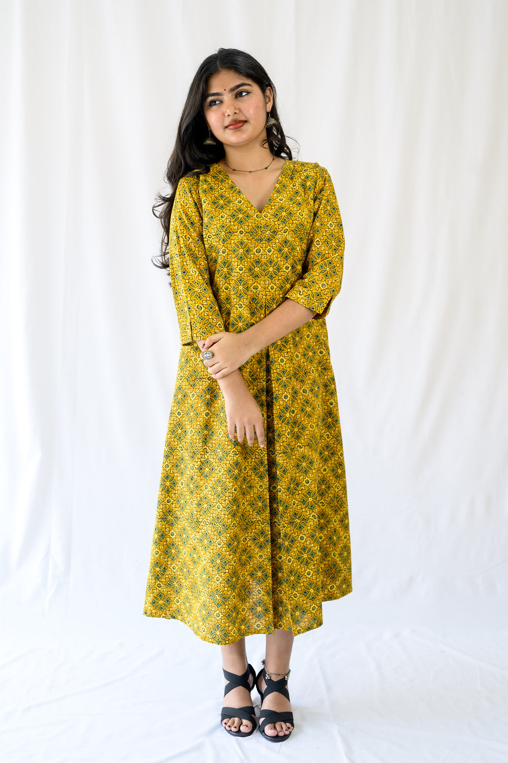 Zareen Turmeric Ajrakh Dress