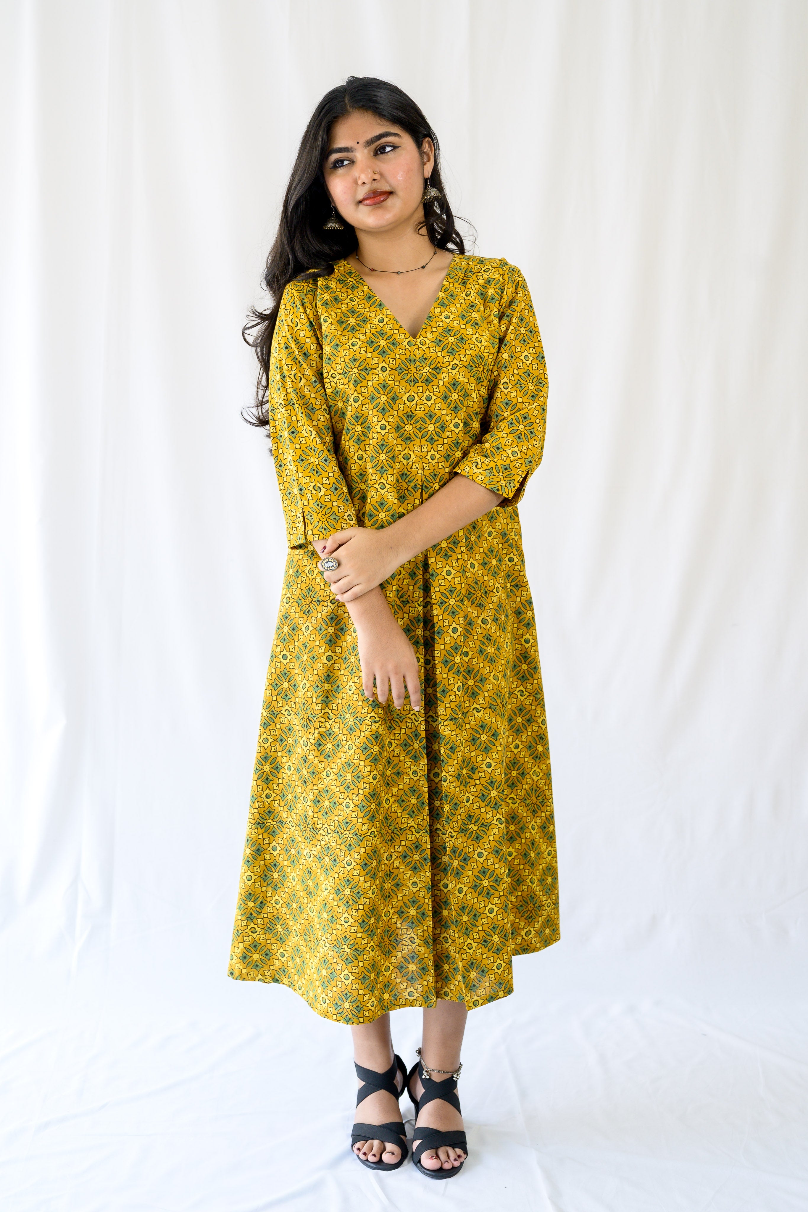 Zareen Turmeric Ajrakh Dress