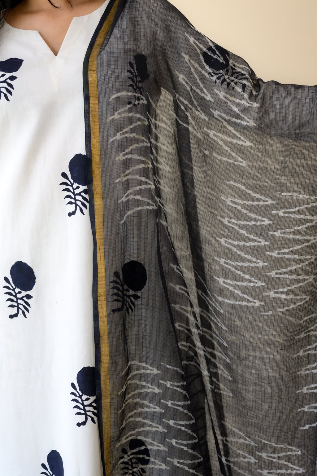 Saaya Handblock Kota Doria Dupatta