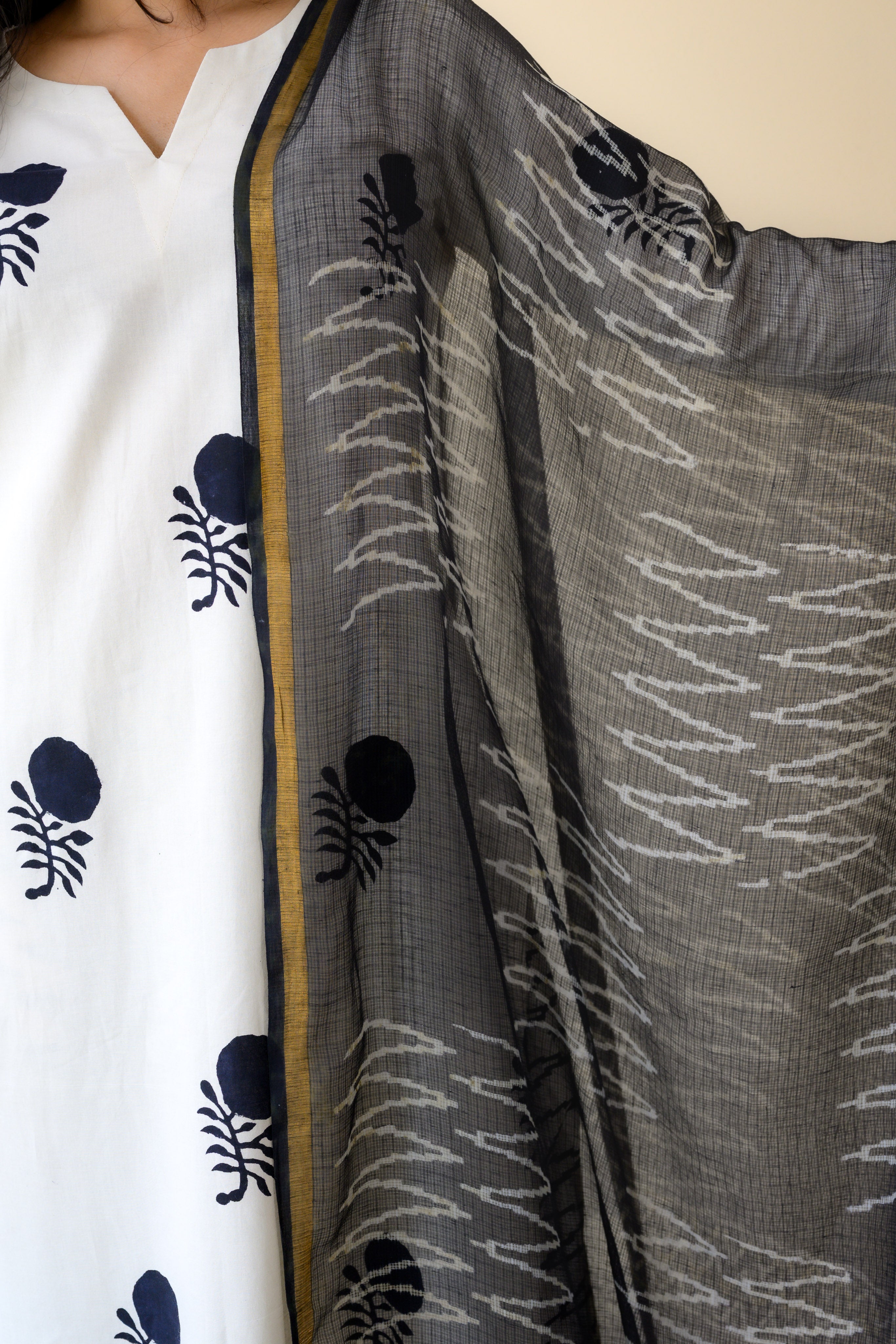 Saaya Handblock Kota Doria Dupatta