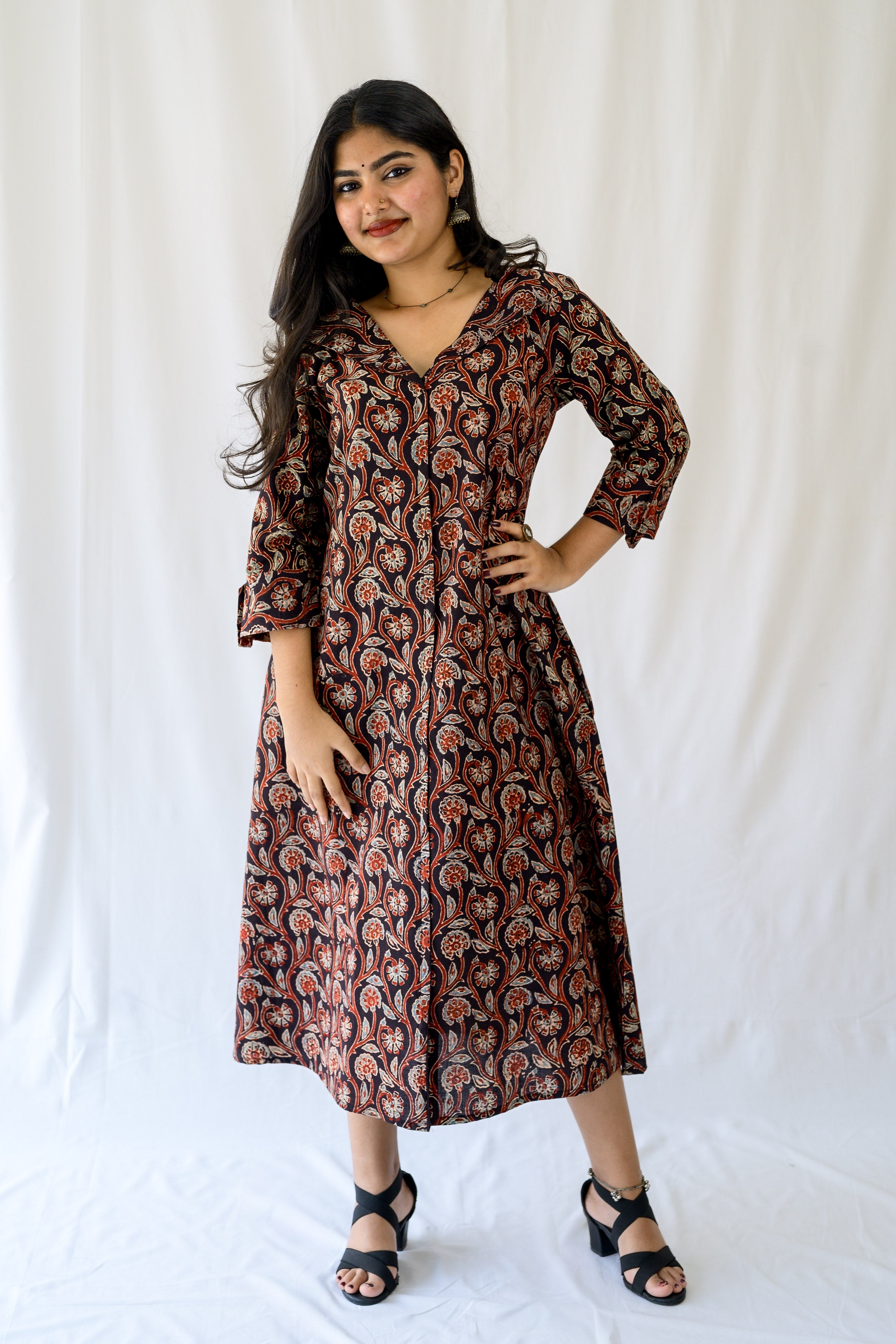 Mehreen Black Ajrakh Dress
